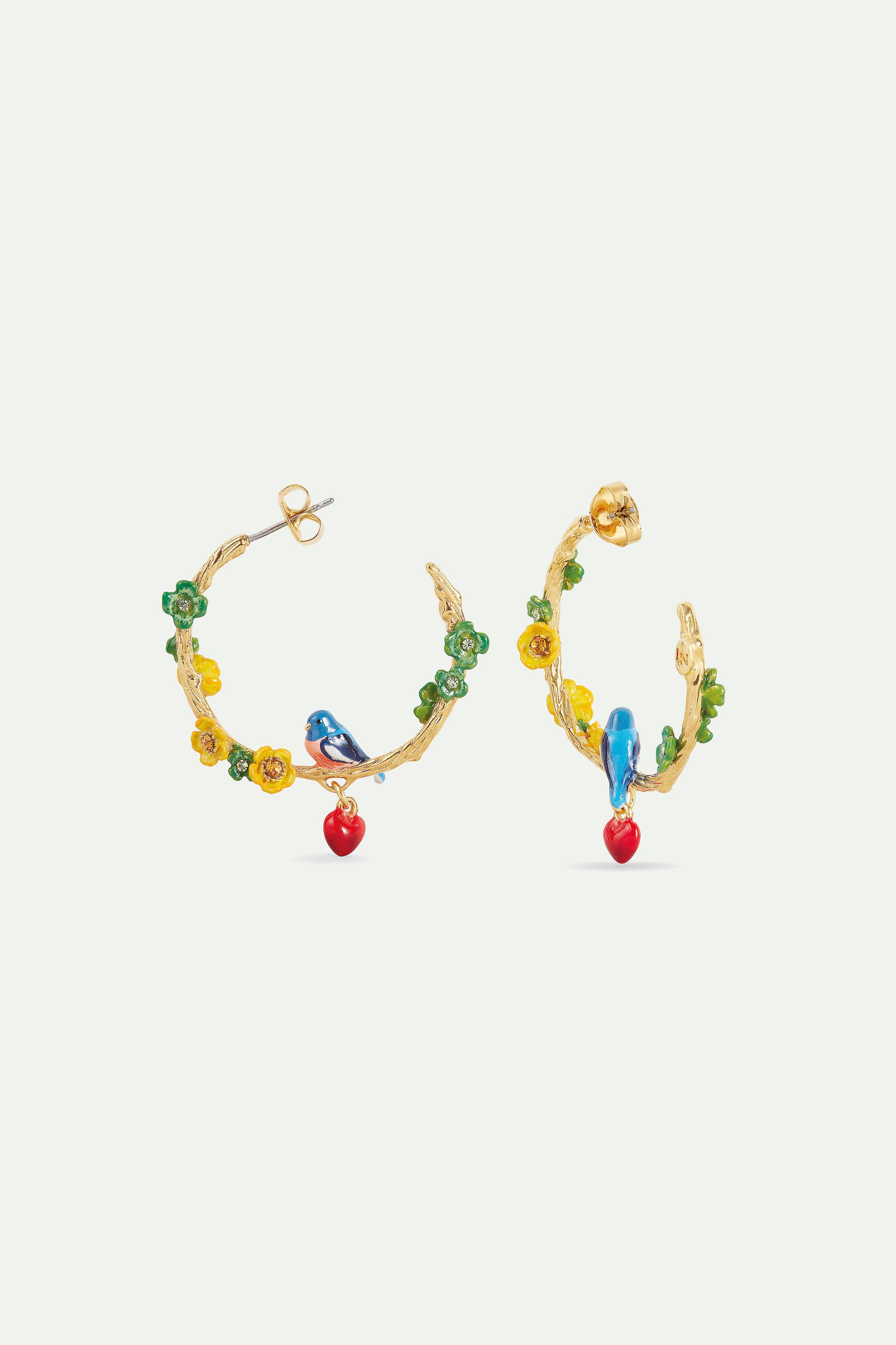 Birds and flowers hoop-earrings