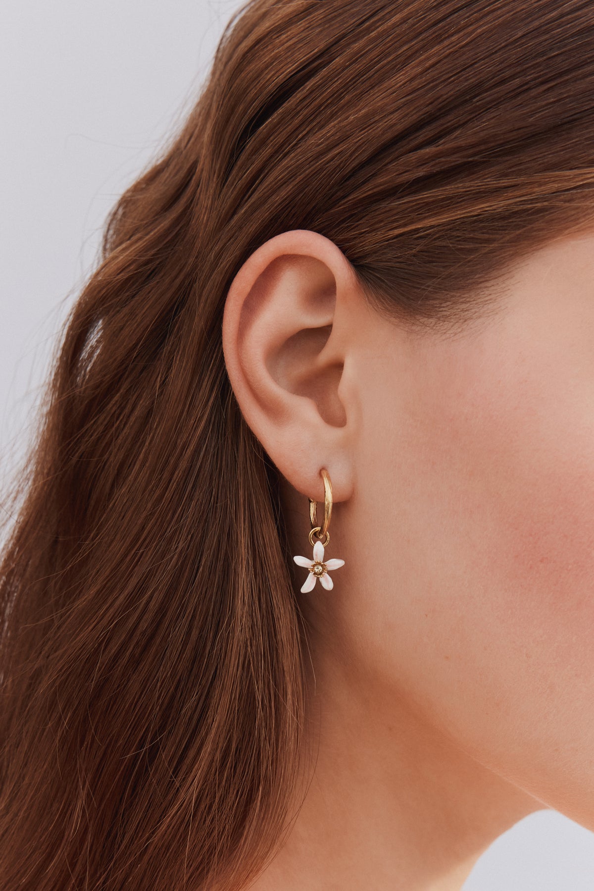 Lemon and lemon white blossom post hoop earrings