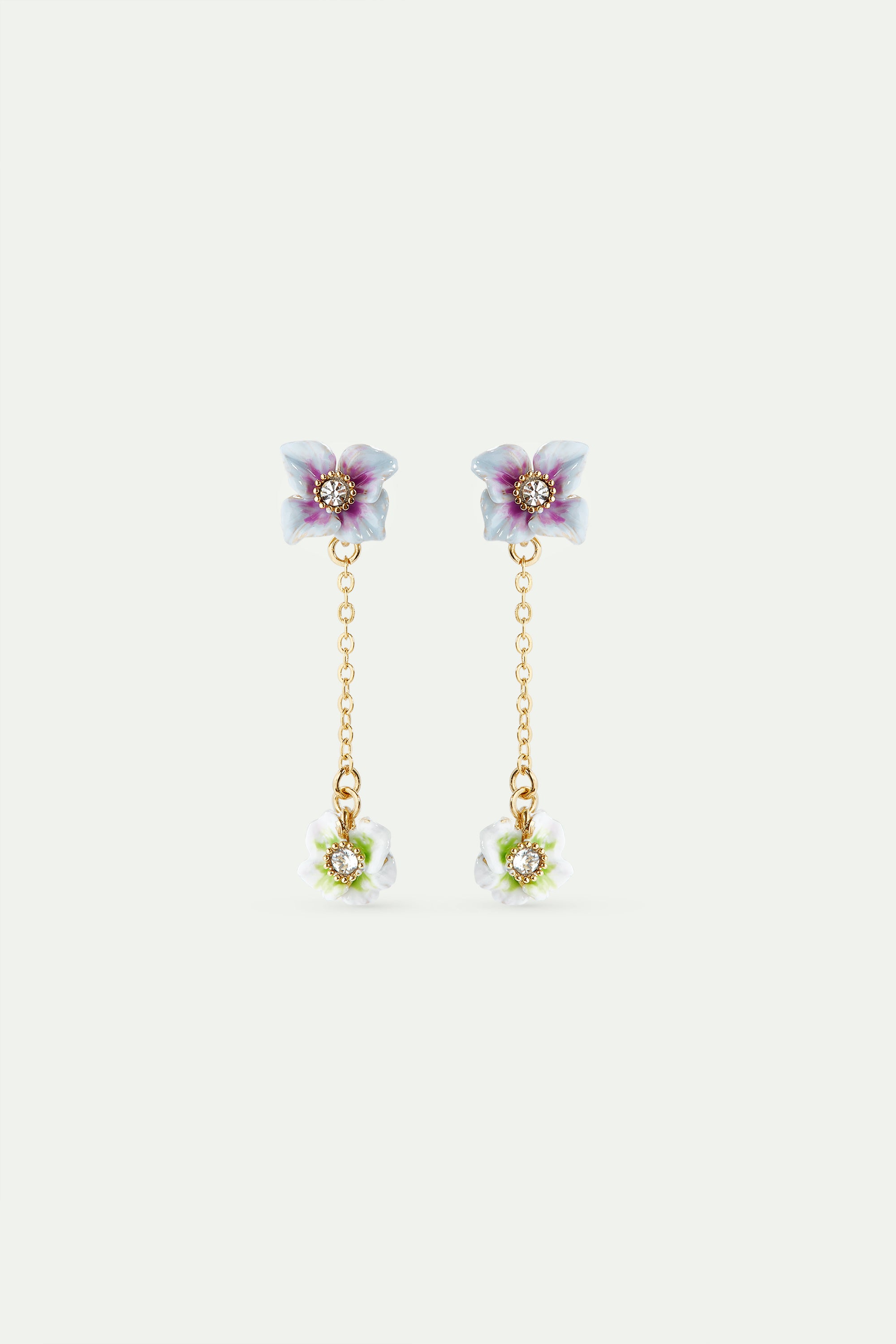 Gold hydrangea flowers dangle post earrings