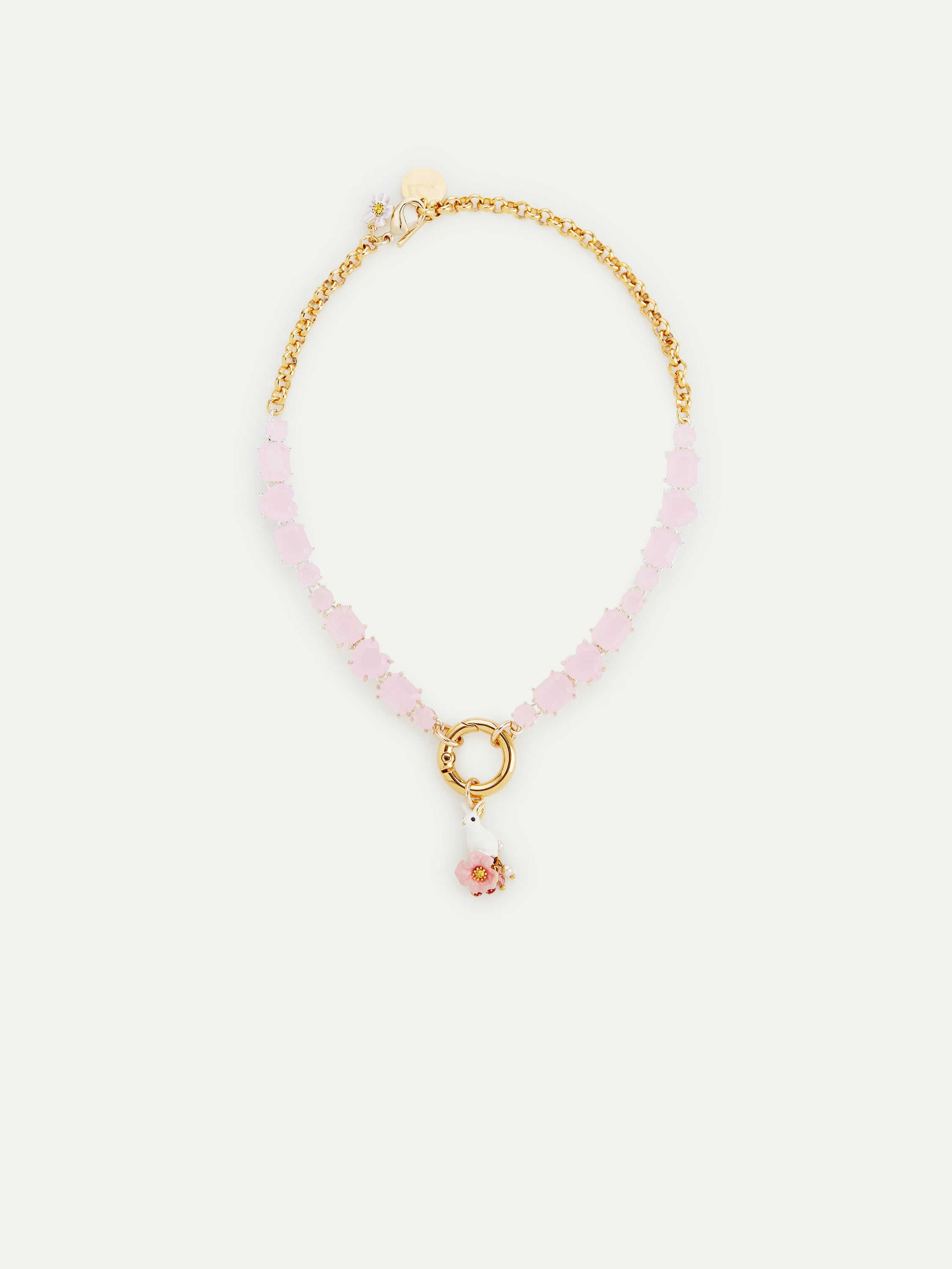 Pink faceted stones and rabbit choker necklace