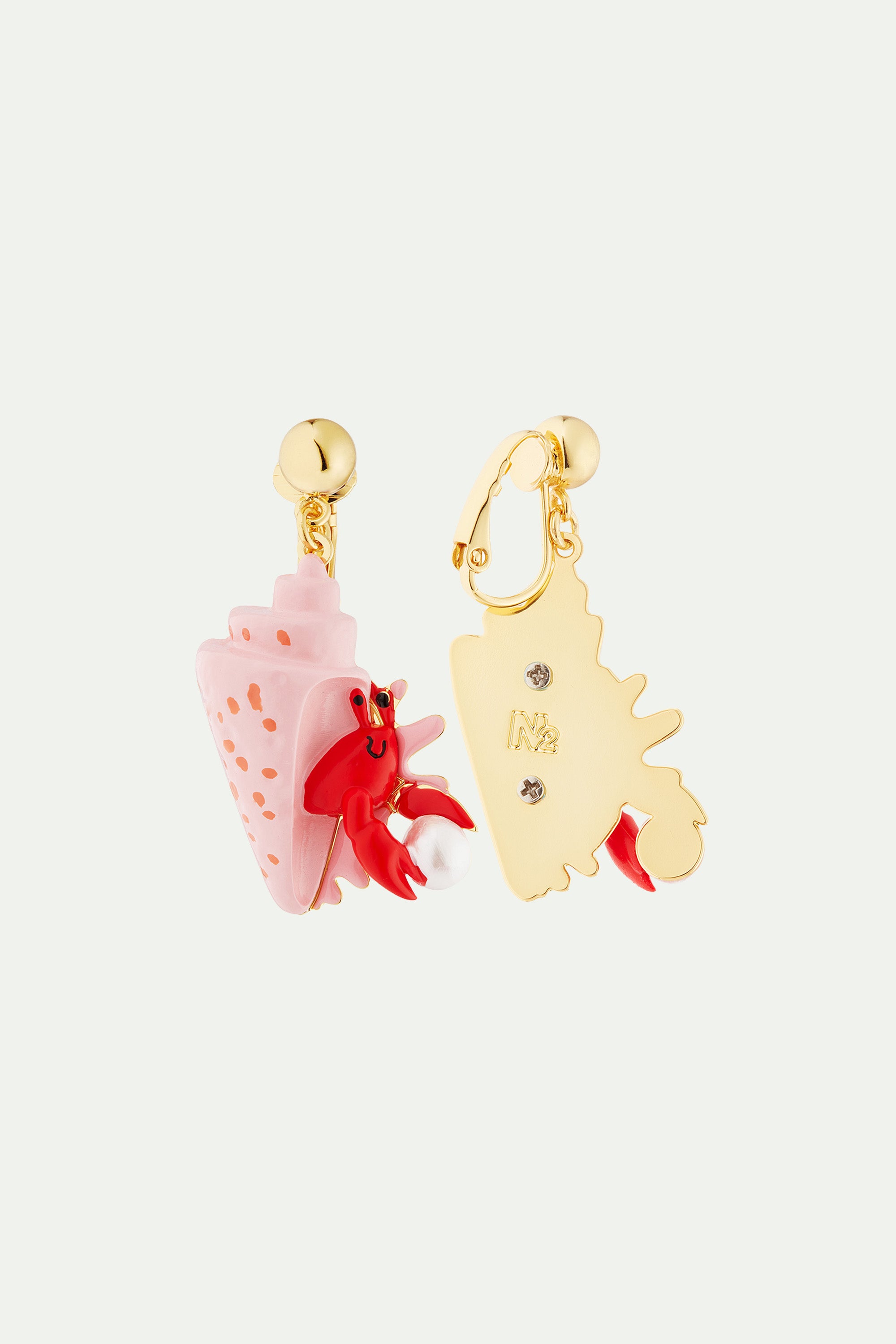 Hermit crab and pearl earrings