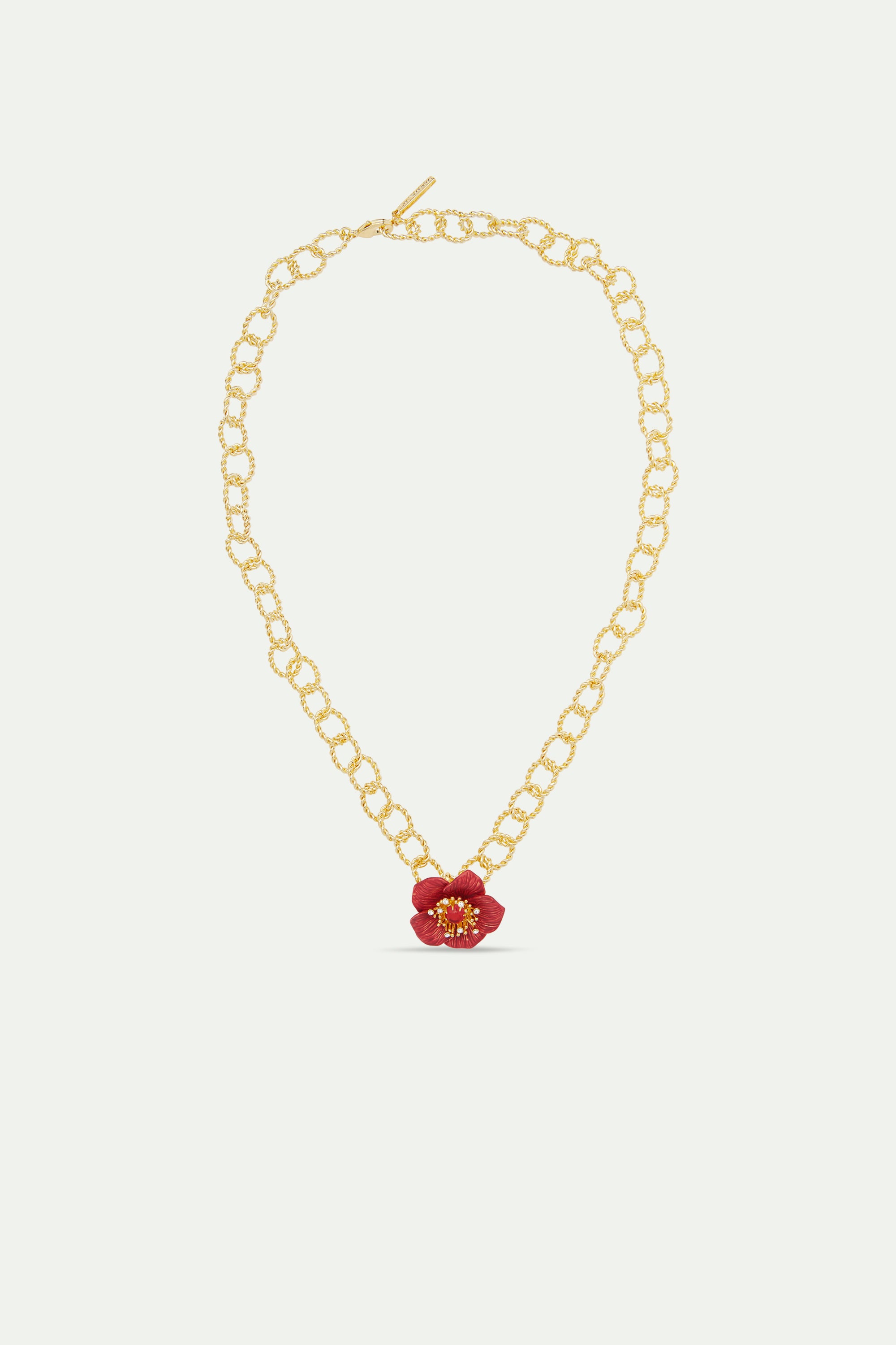 Red hellebore flower pendant necklace