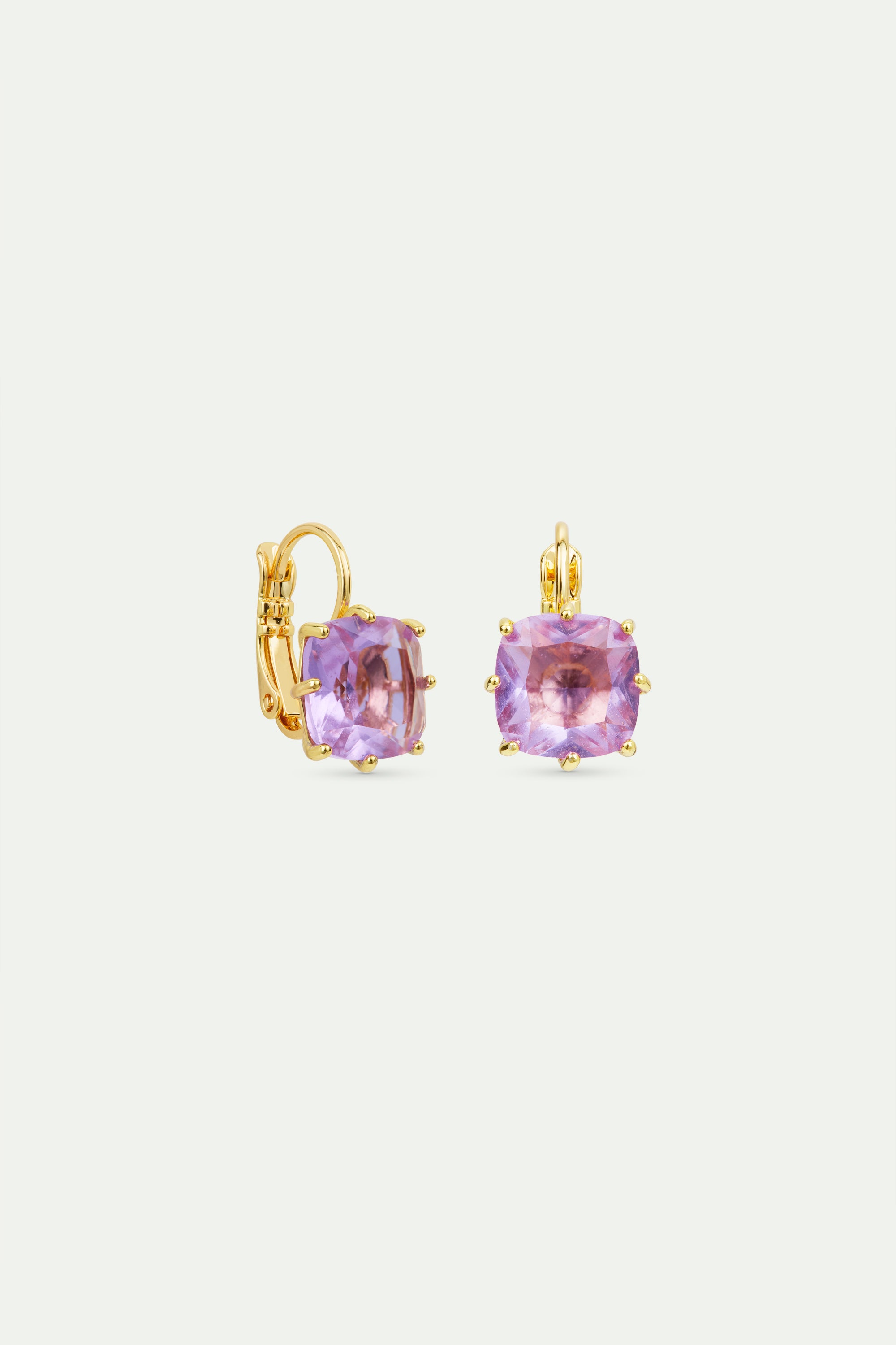 Lavender Diamantine square stone sleeper earrings