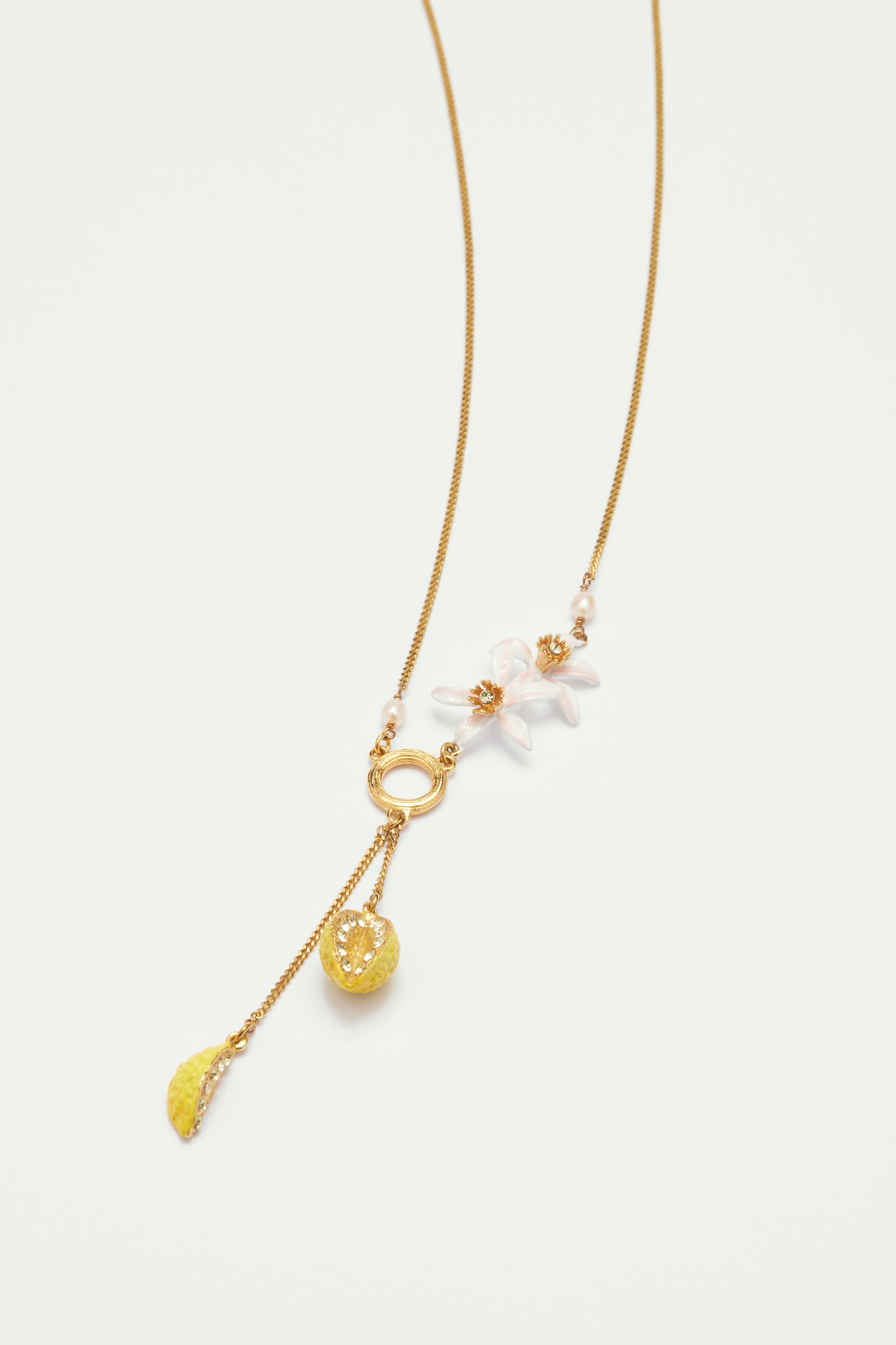 Lemon and lemon blossoms pendant necklace