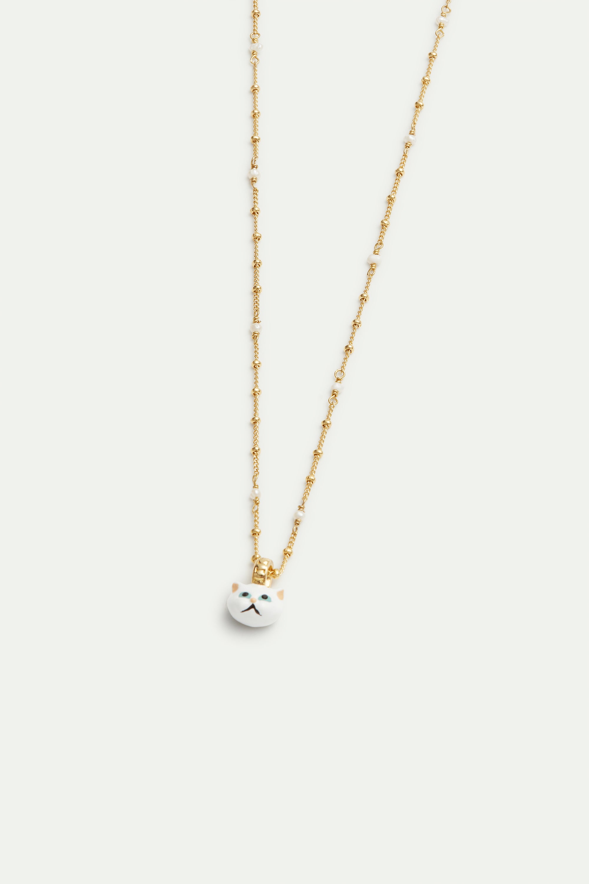 White cat beaded pendant necklace