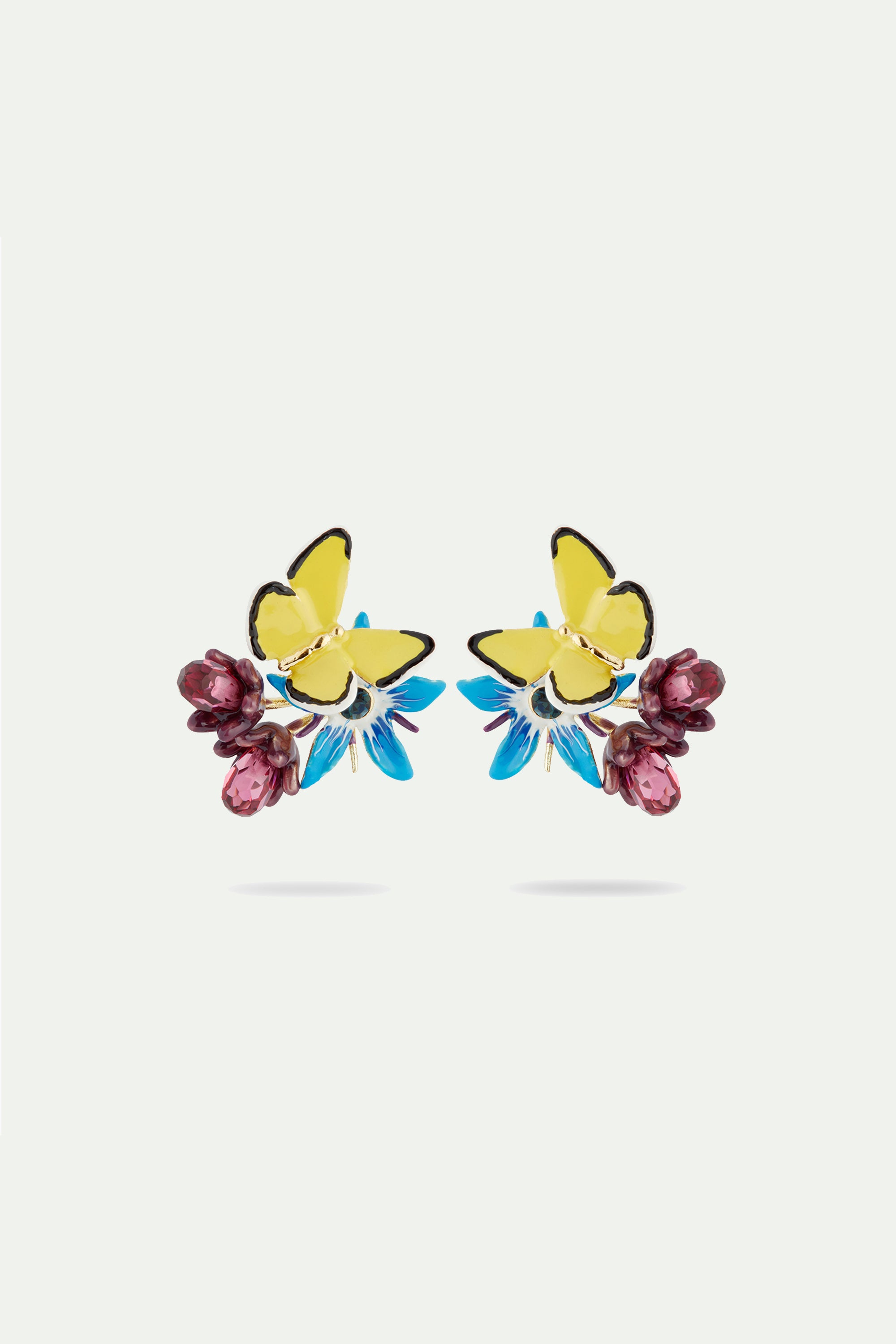 Blue flower and yellow butterfly post earrings