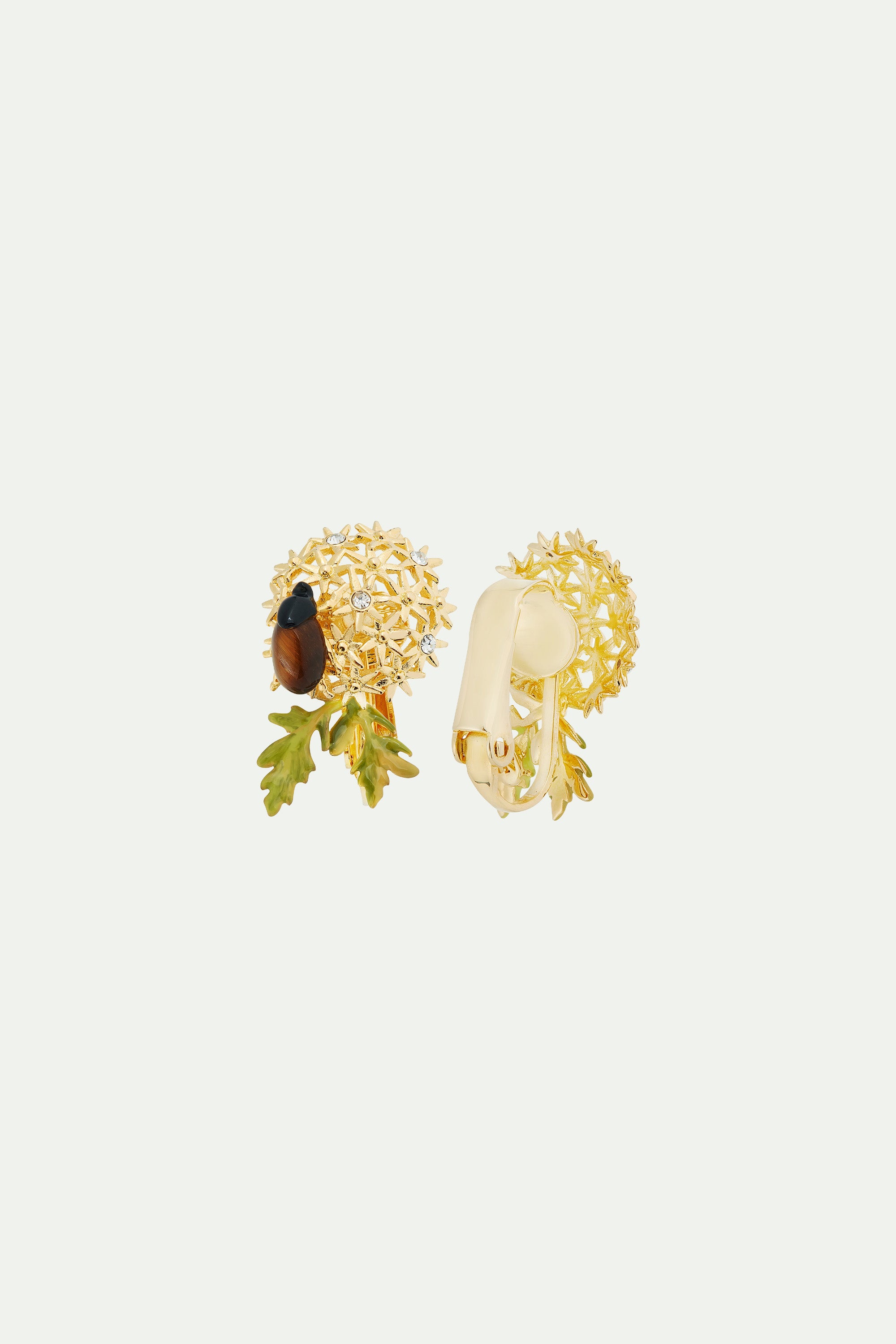 Golden flower bouquet and scarab beetle earrings