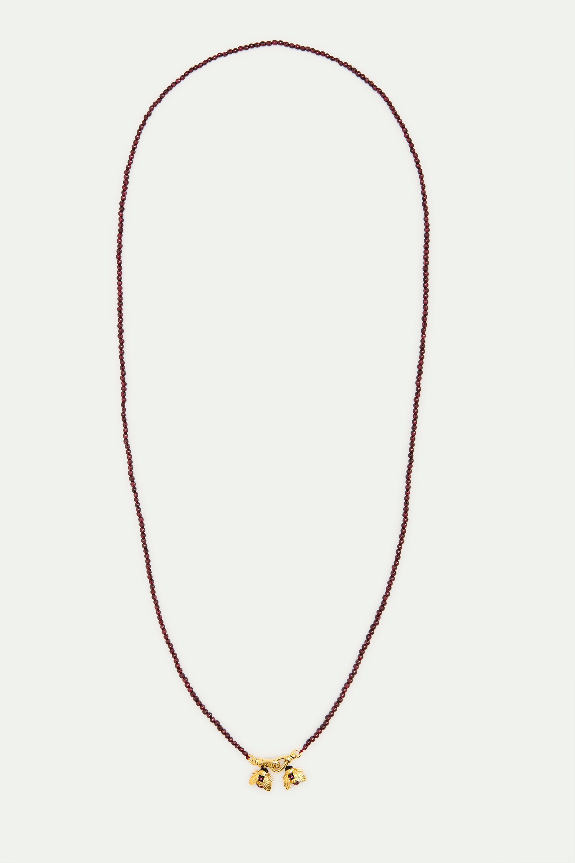 Necklace with garnet beads and gold bees