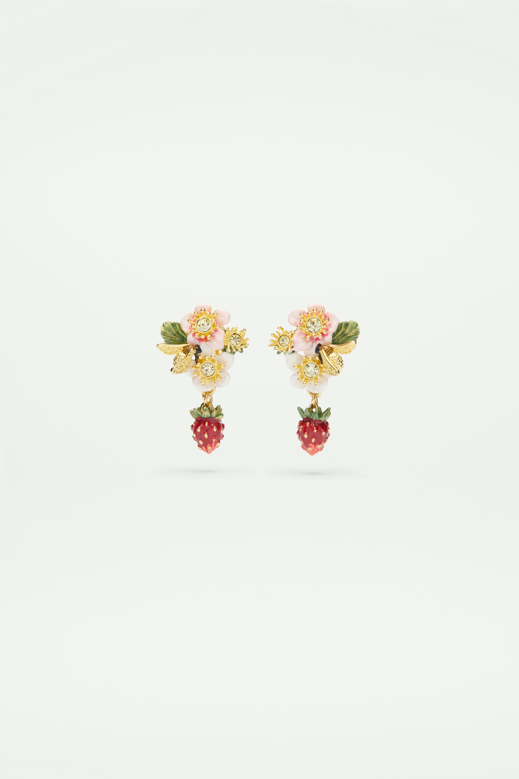 Wild strawberry and strawberry flower post earrings