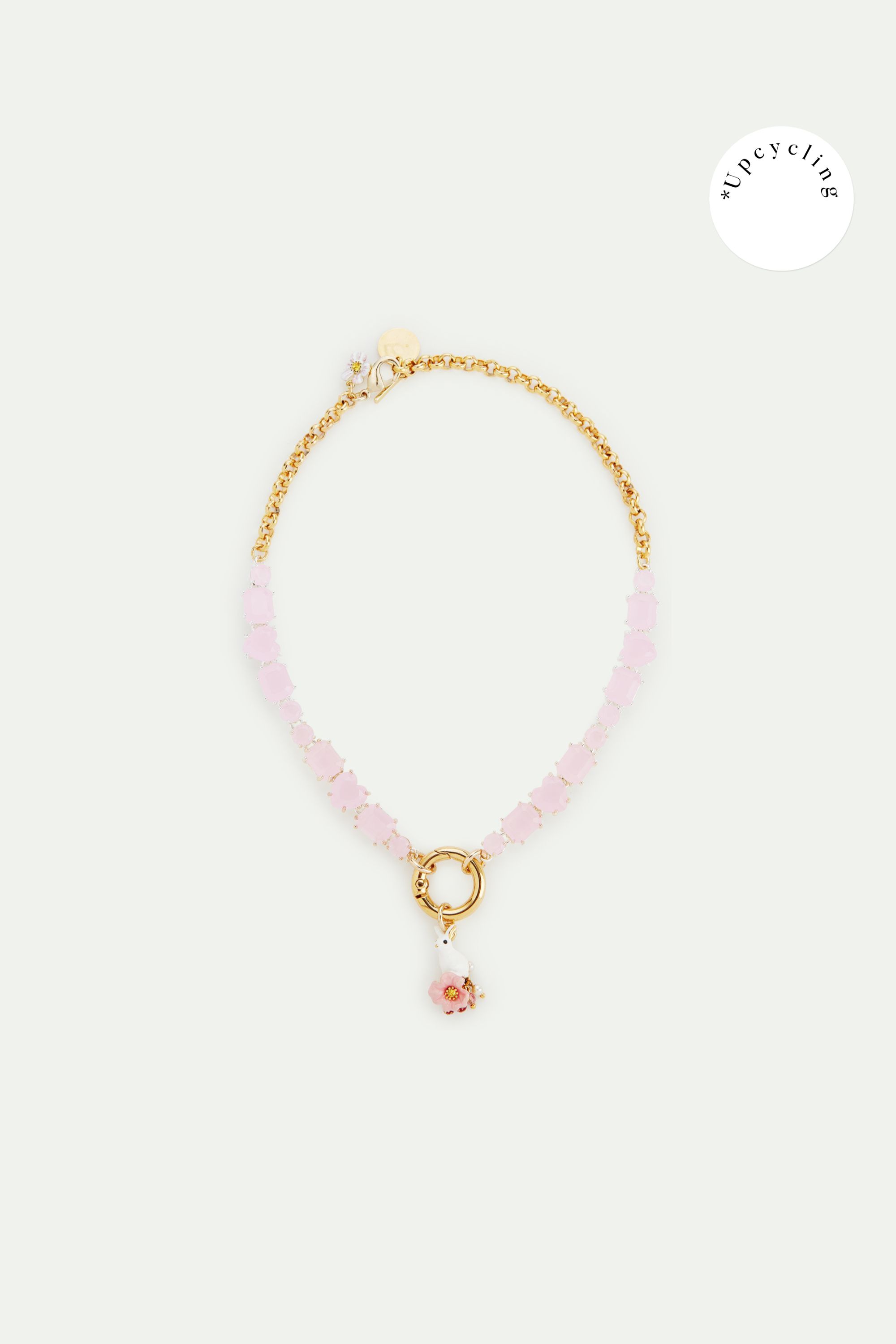 Pink faceted stones and rabbit choker necklace