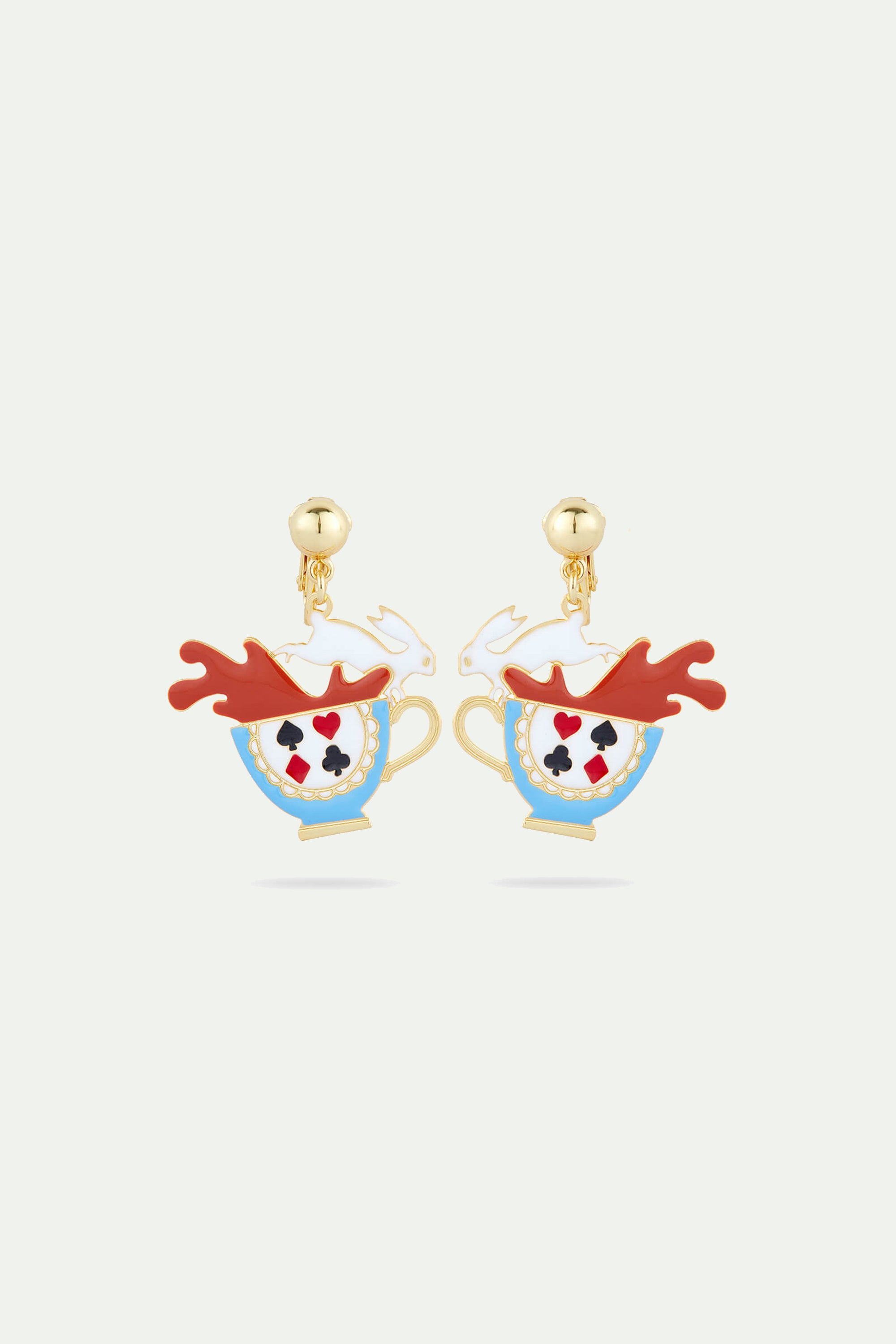 White rabbit and tea cup post earrings