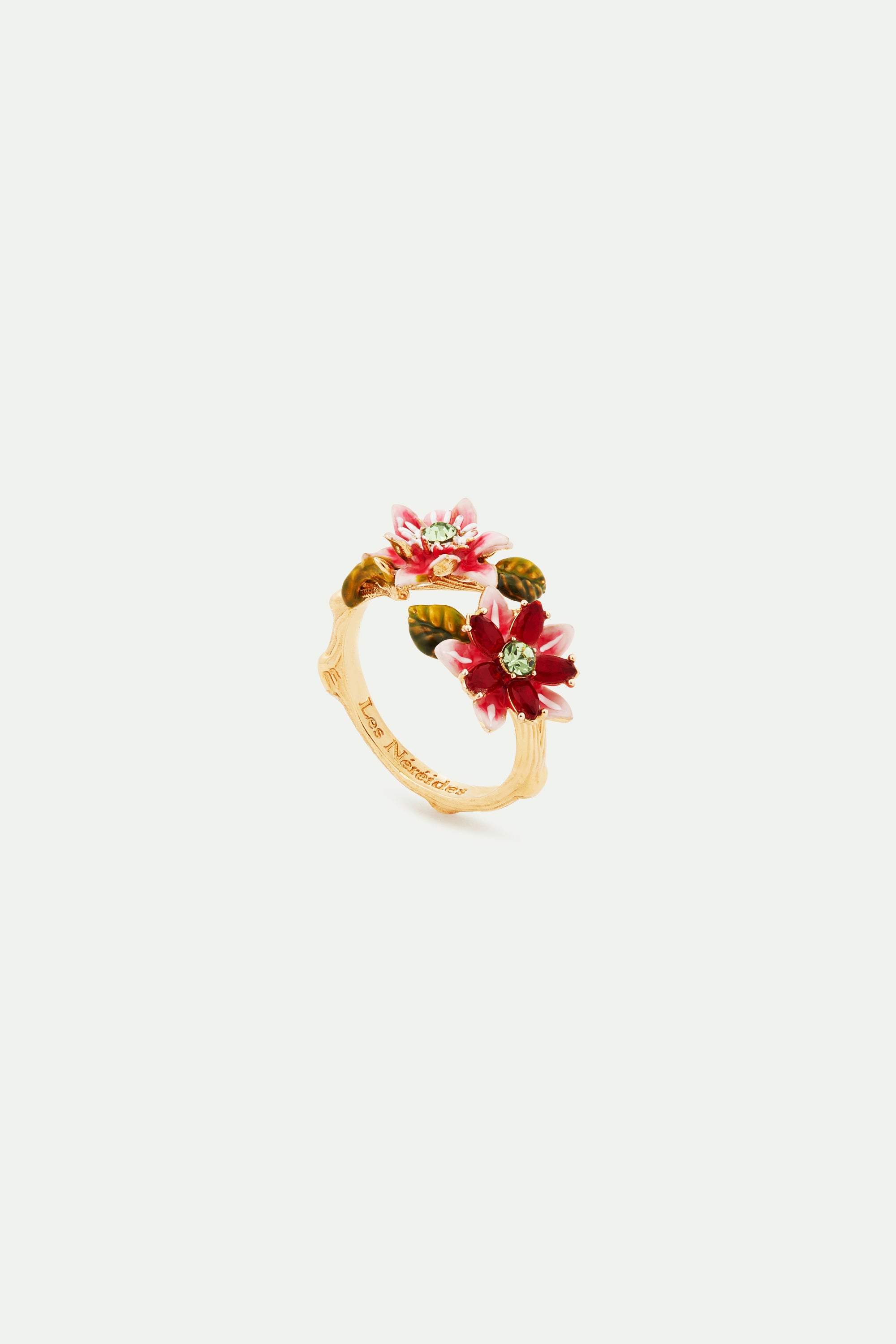 Passion flower and glass flower adjustable ring