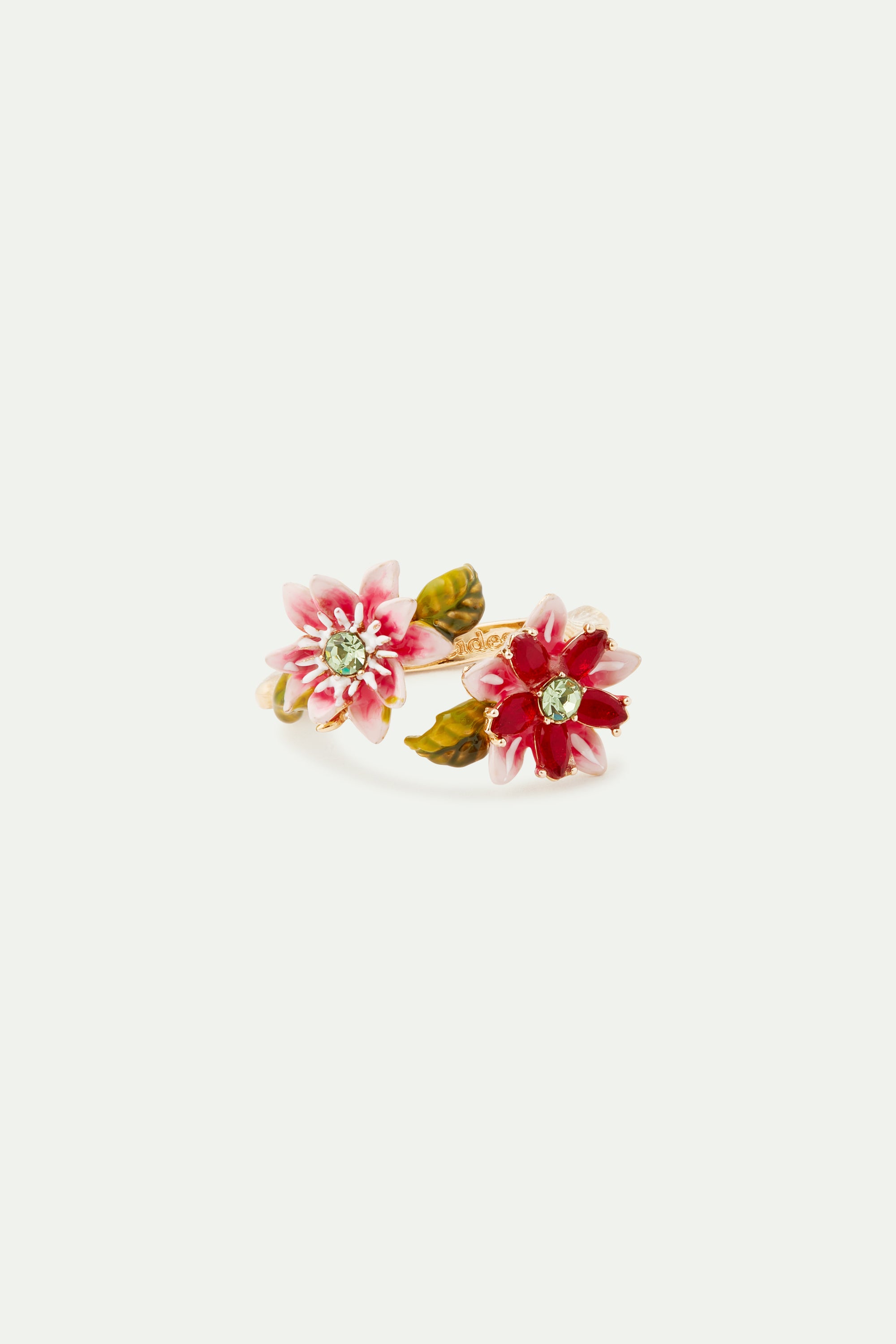 Passion flower and glass flower adjustable ring