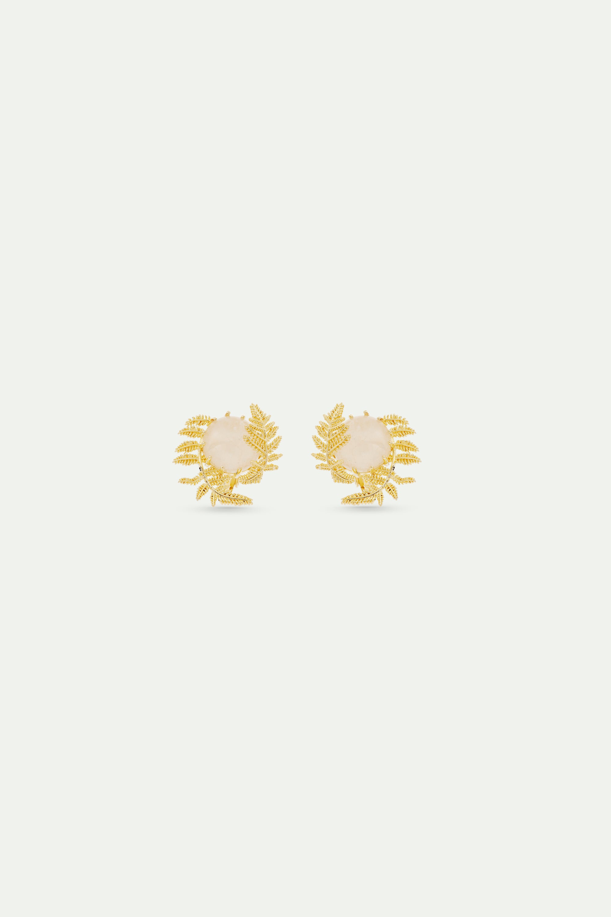 Round rock crystal and golden fern earrings