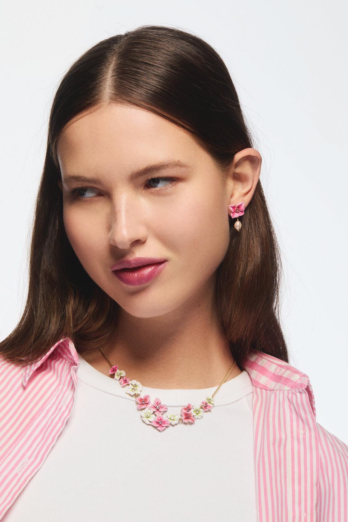 Pink and white hydrangea flowers statement necklace