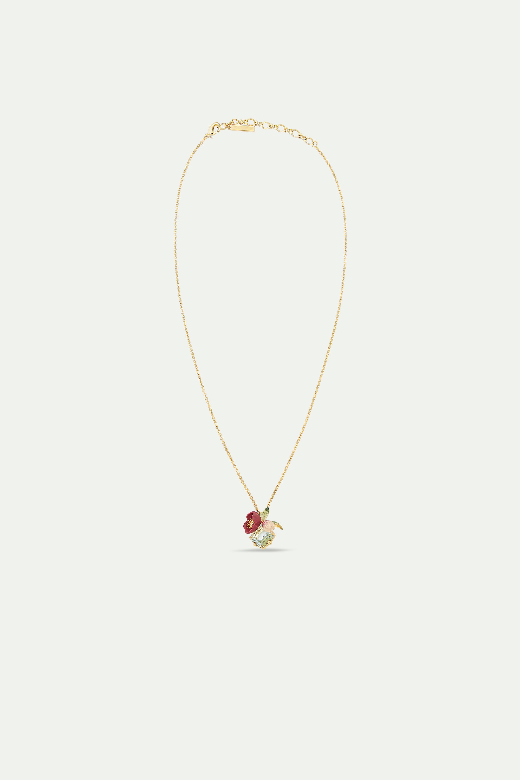 Red hellebore flower and faceted stone pendant necklace