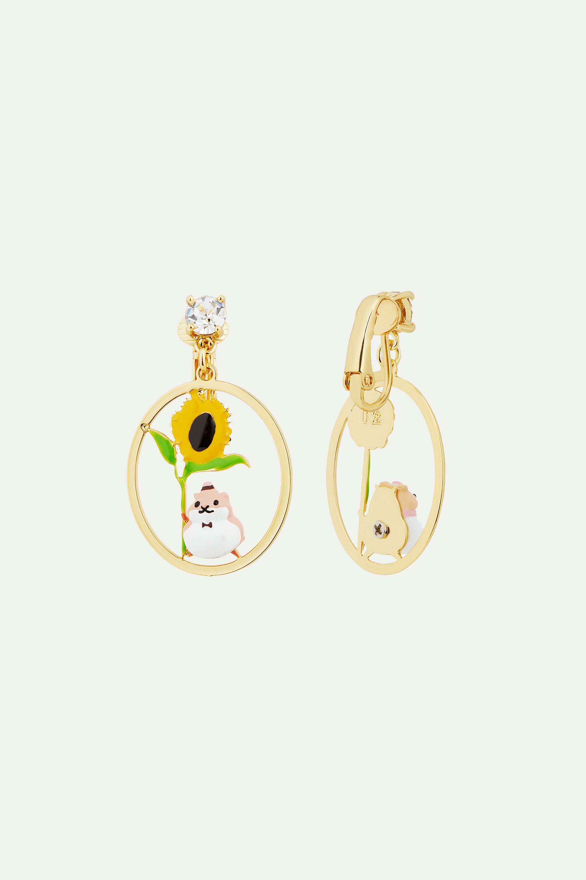 Hamster and flower asymmetrical earrings