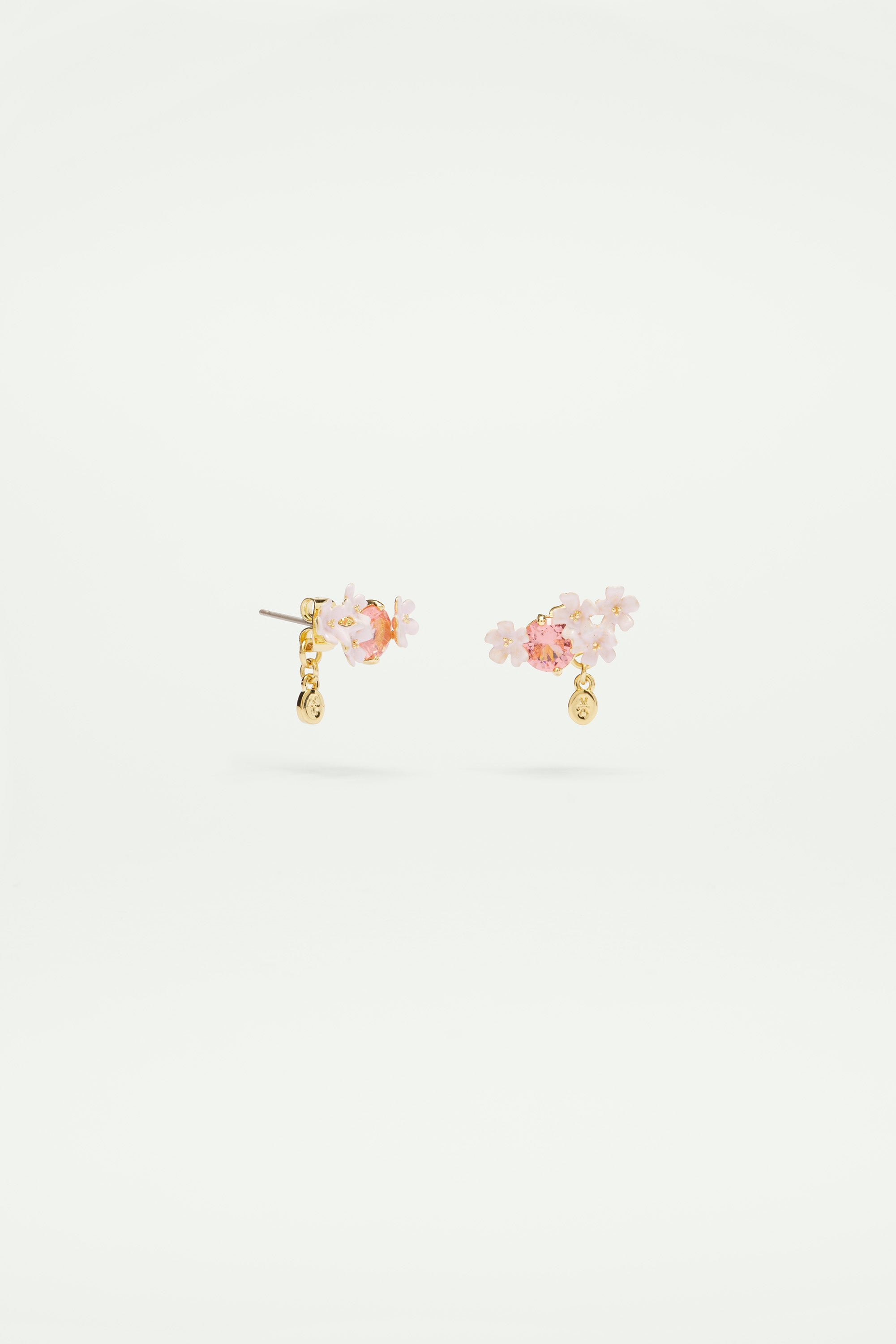 Verbena flower and round stone post earrings