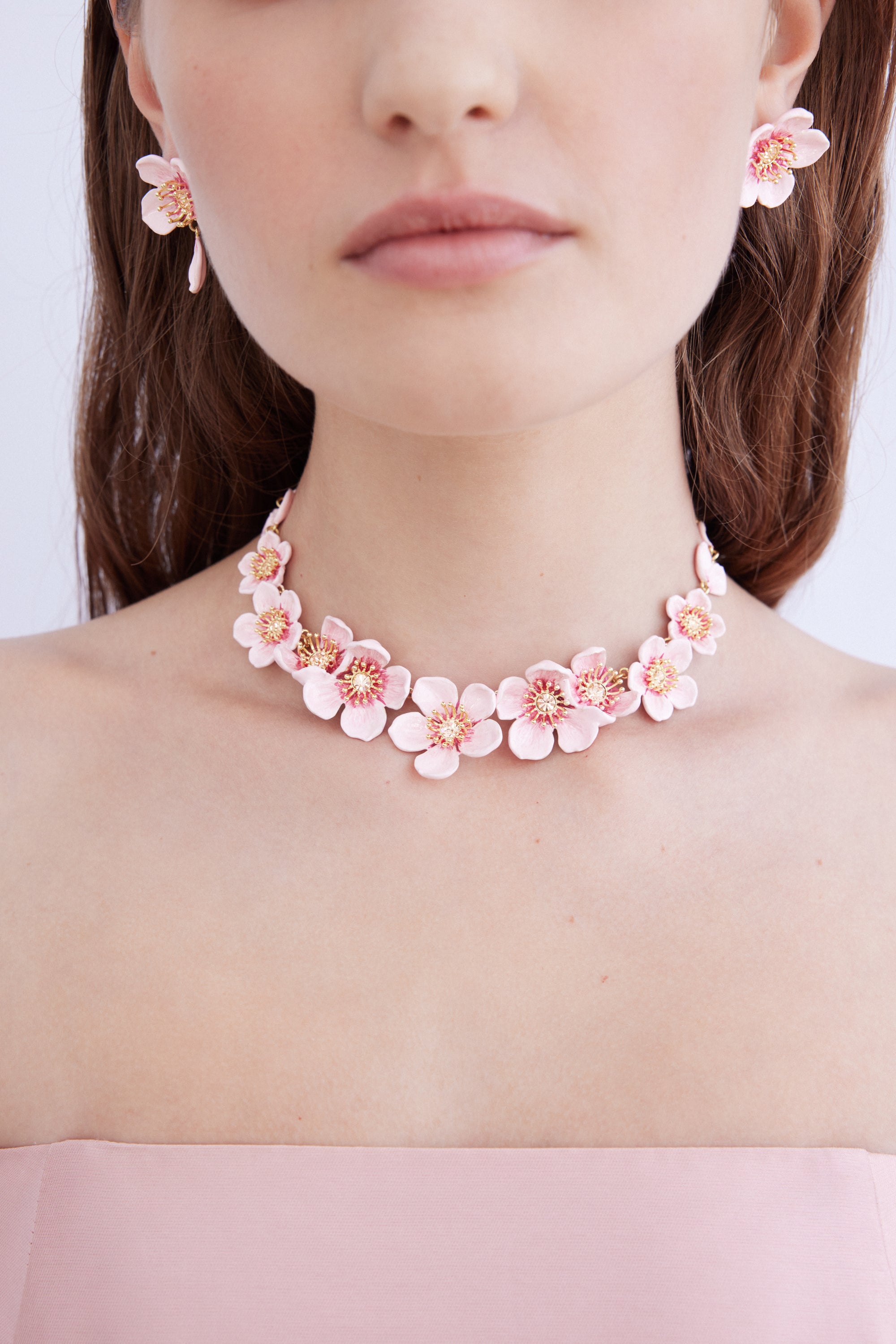 Pink cherry blossom statement necklace