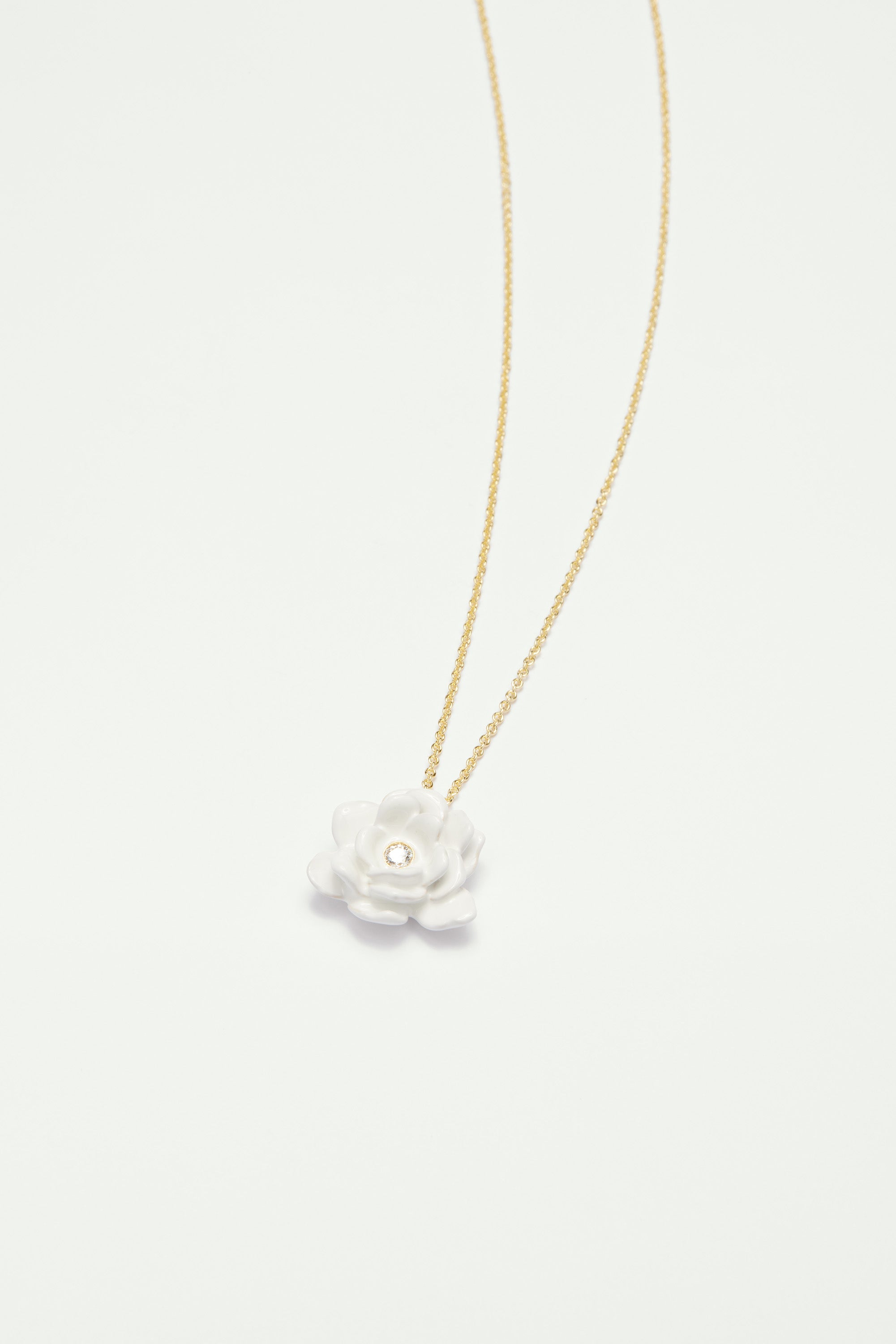 Gardenia and cut glass stone fine necklace