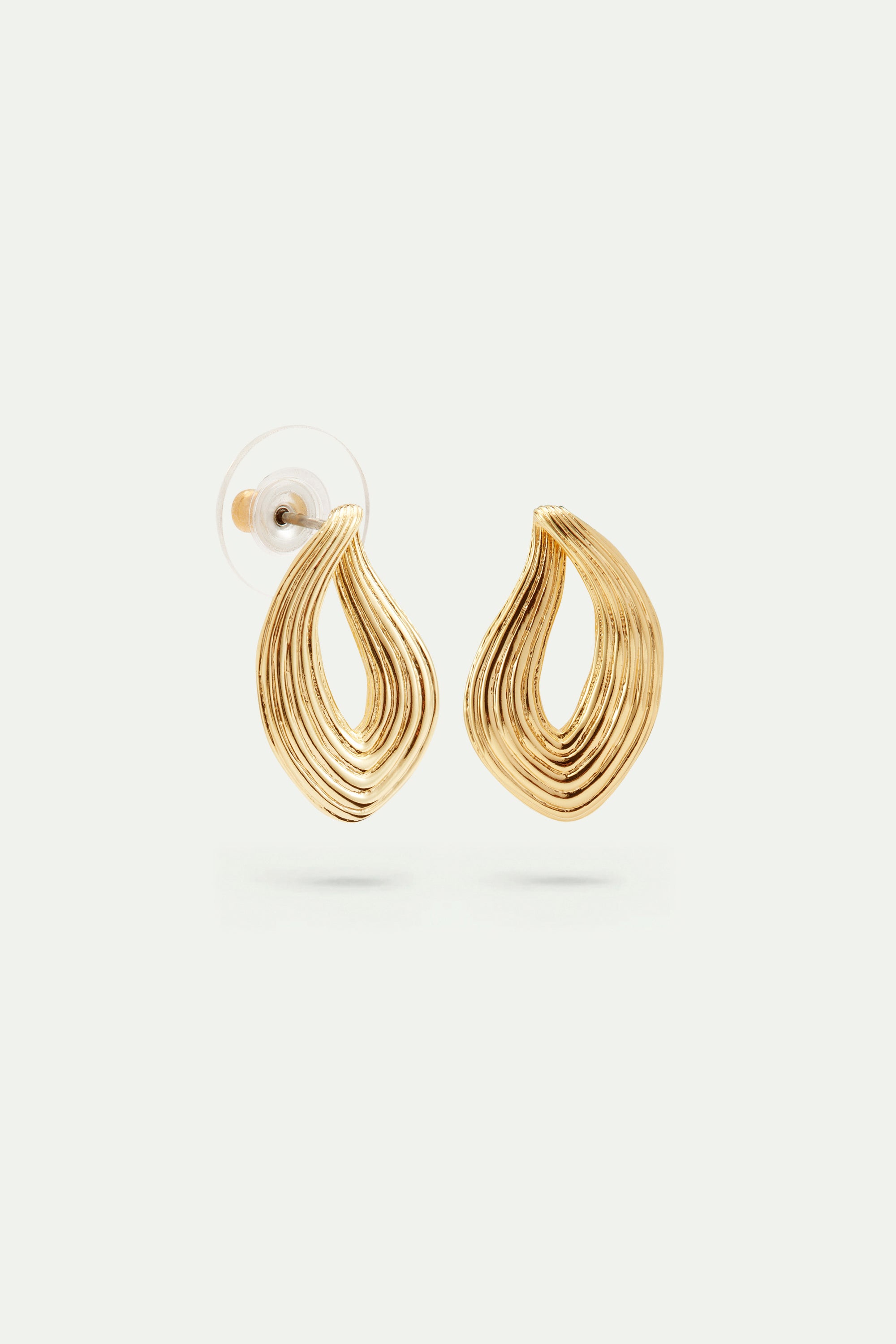 Gold Post earrings with striated texture