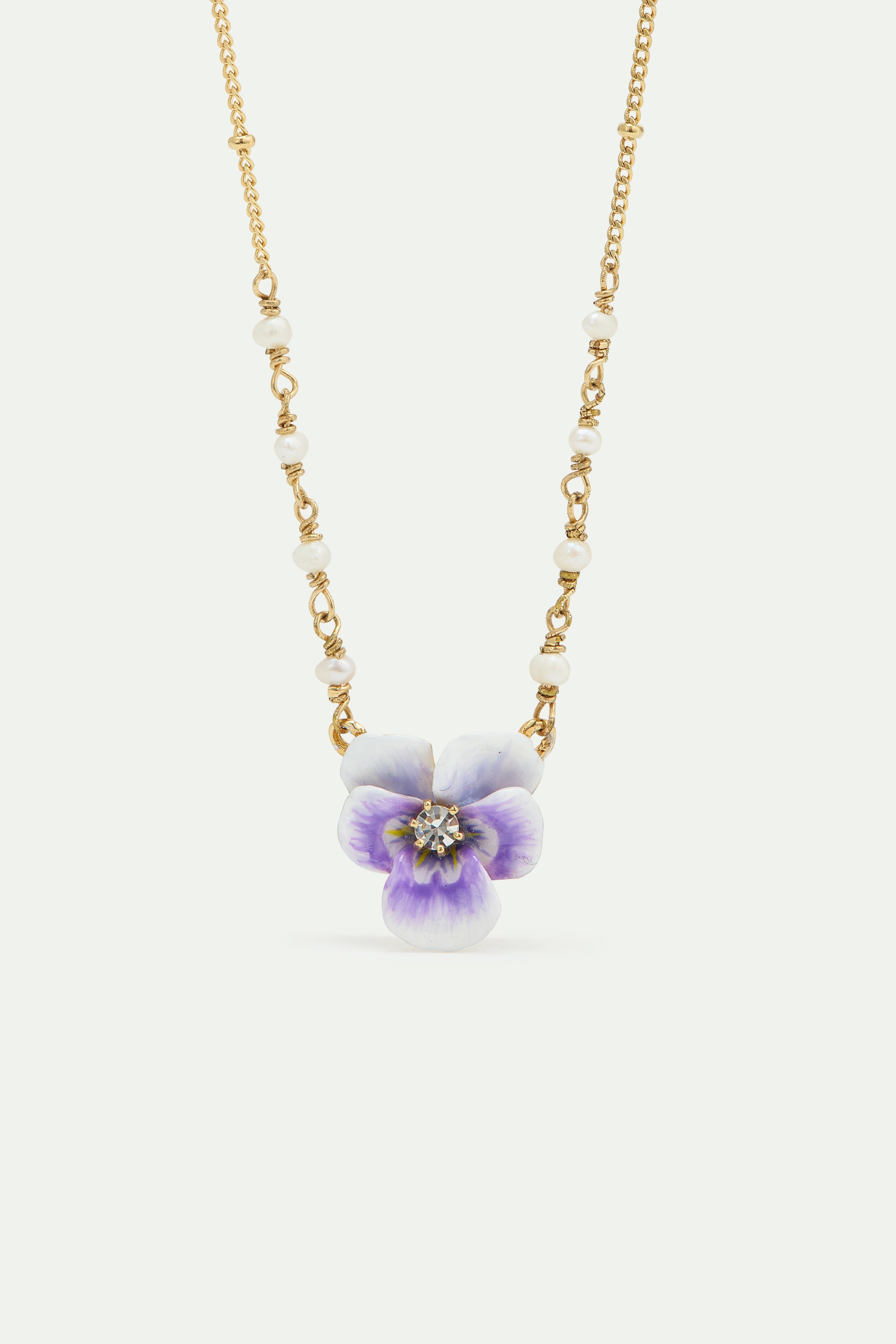 Purple pansy and cut crystal necklace