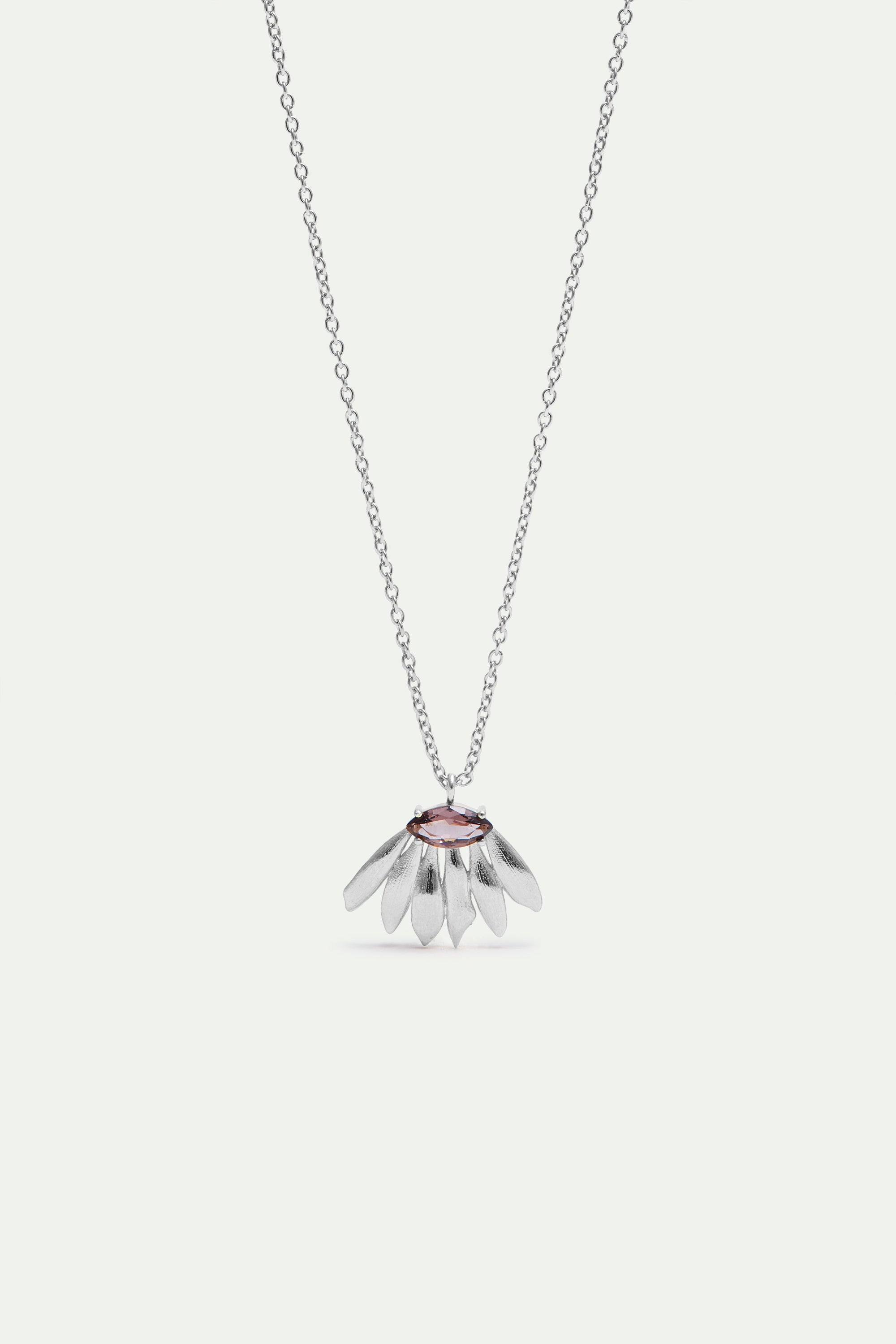 Silver sunflower and purple stone pendant necklace