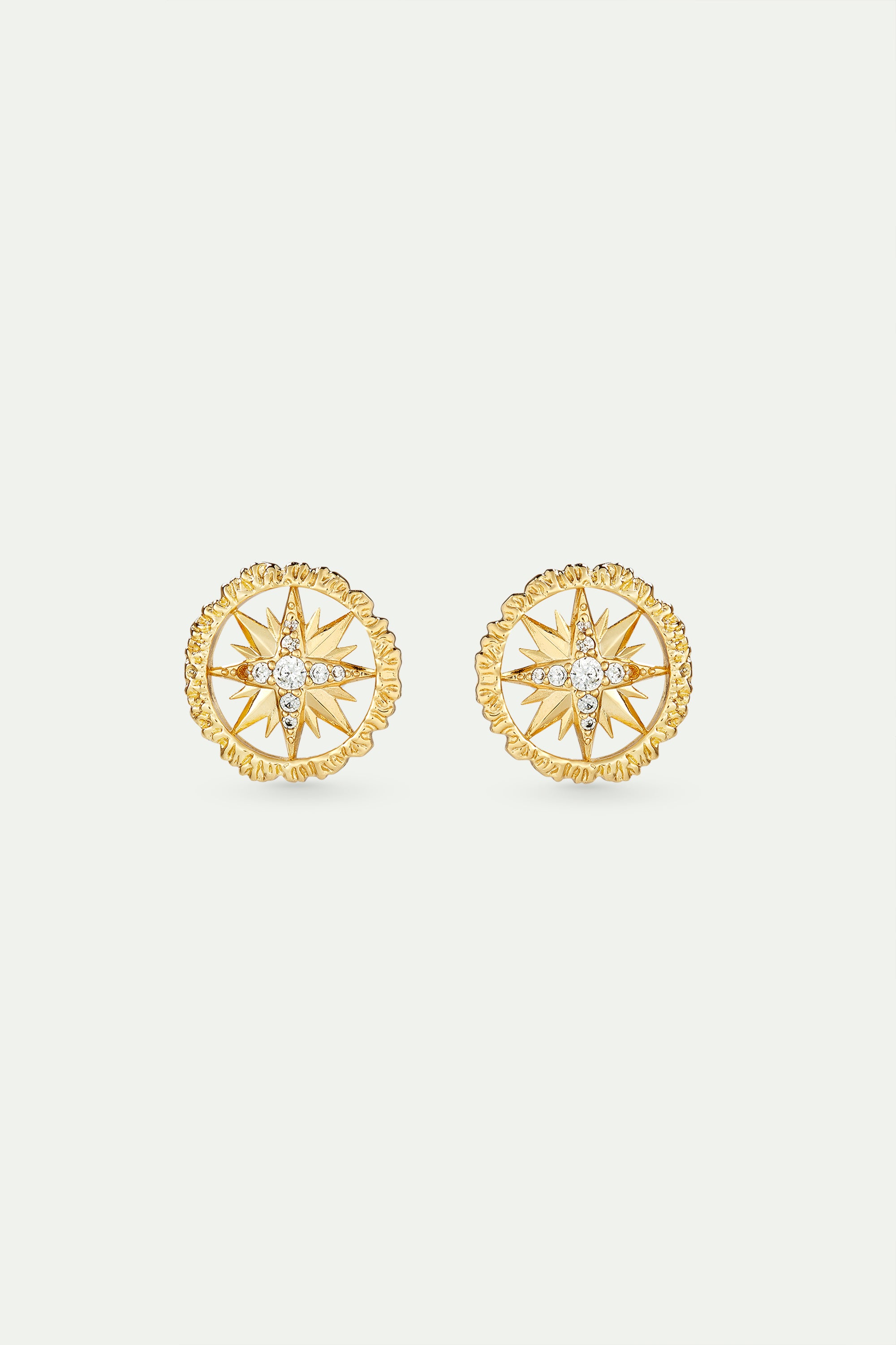 Golden compass rose post earring