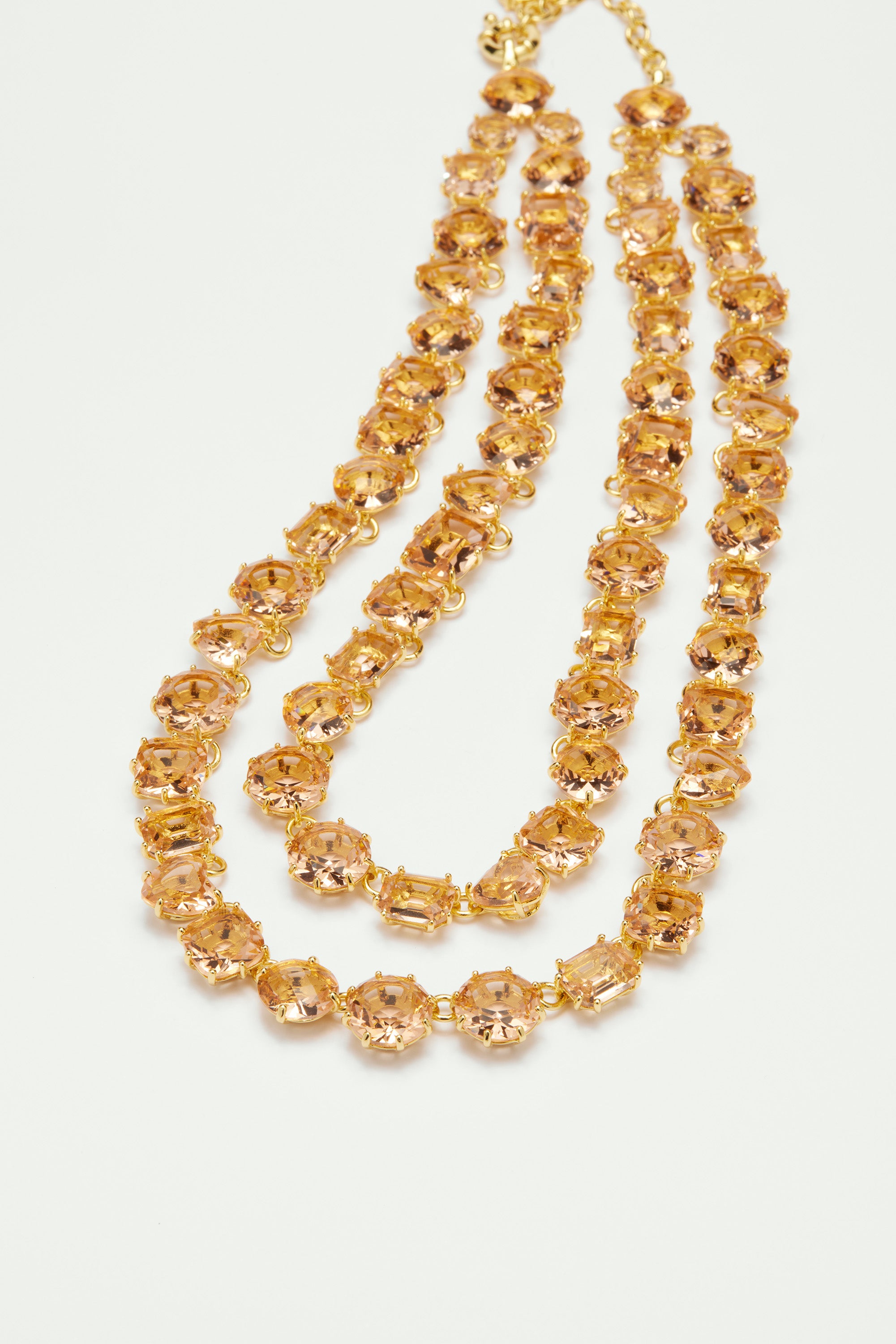 Apricot pink diamantine 2 row statement necklace