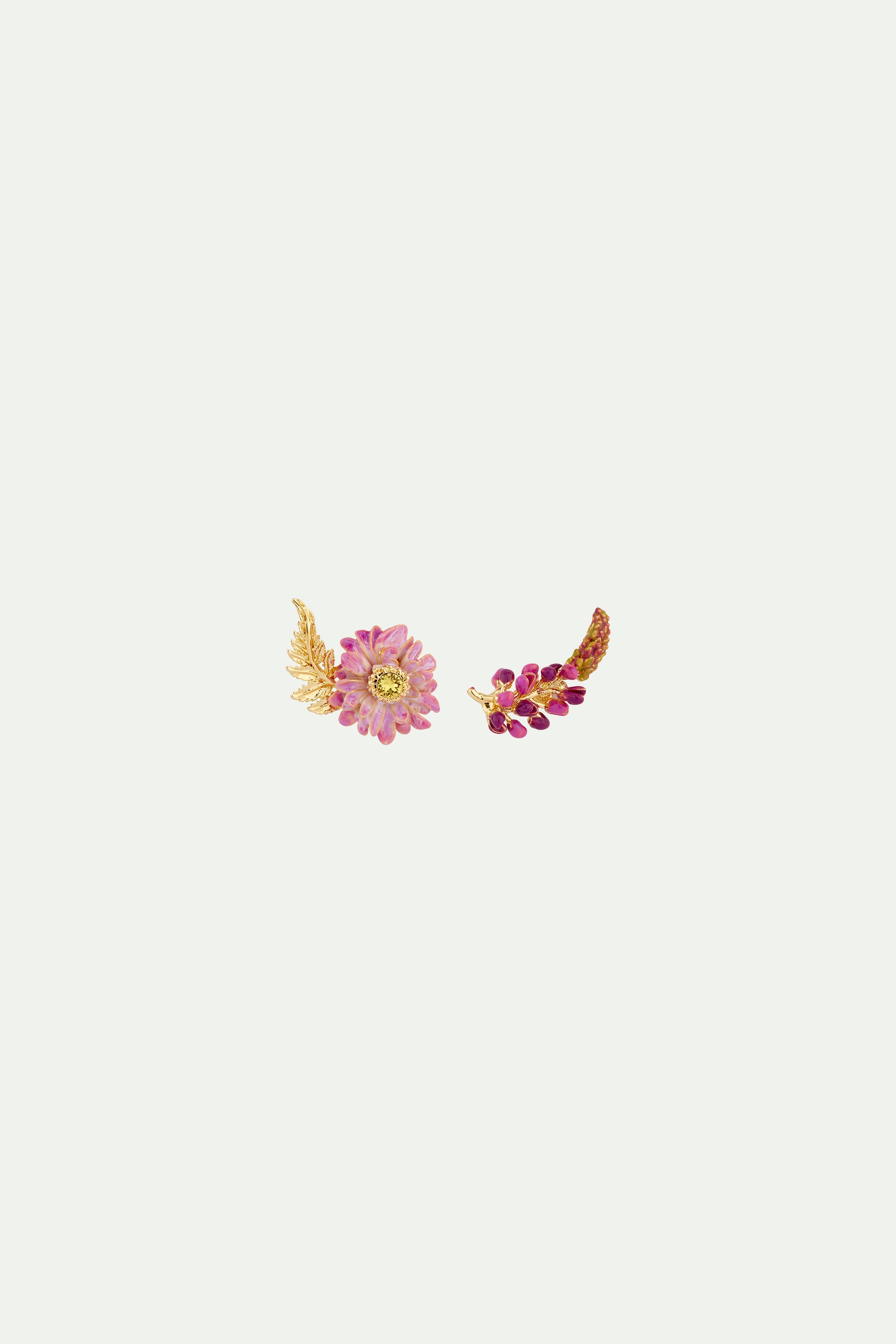 Asymmetrical Aster and Lupine flower post earrings