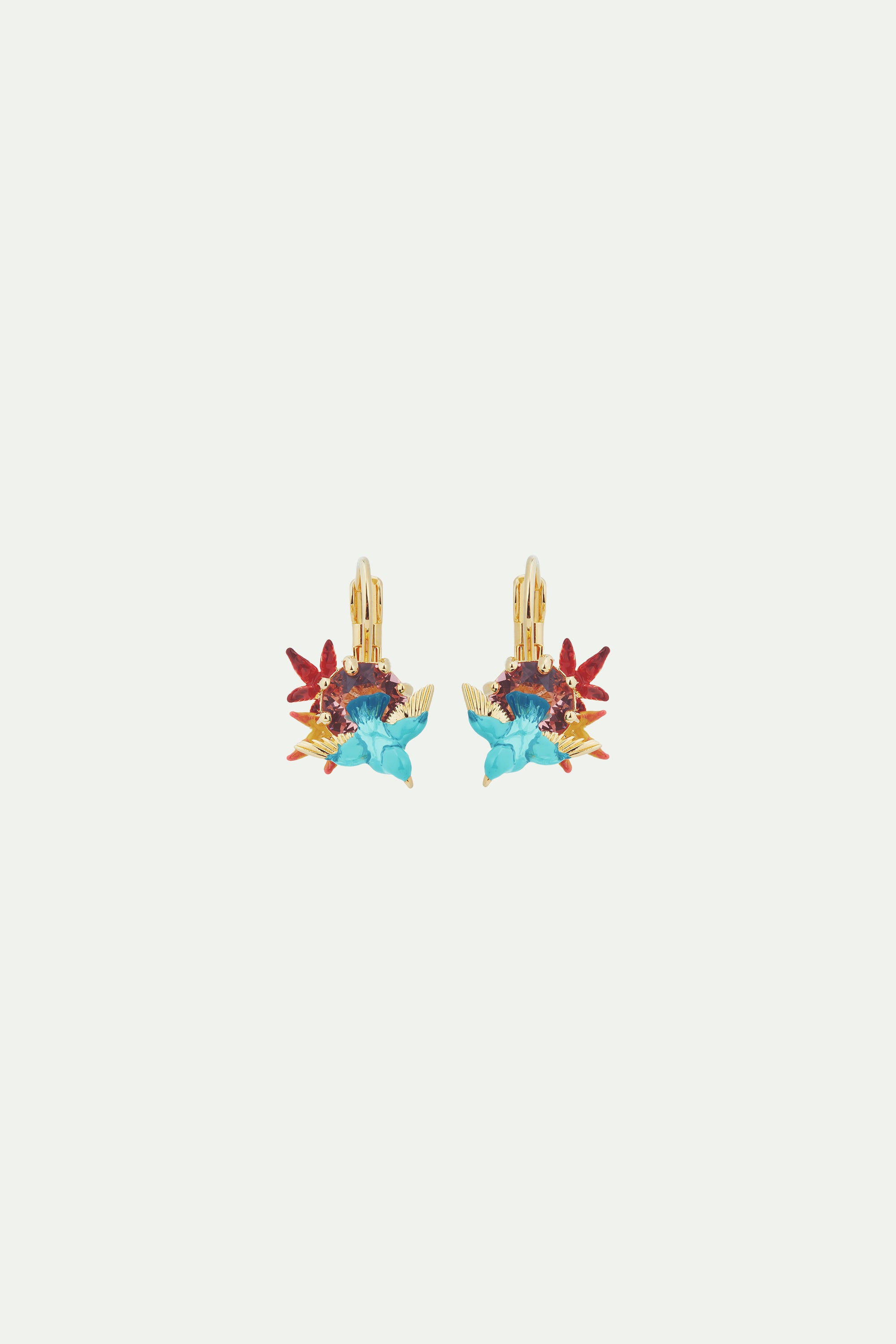 Kingfisher, maple leaf and round stone post earrings
