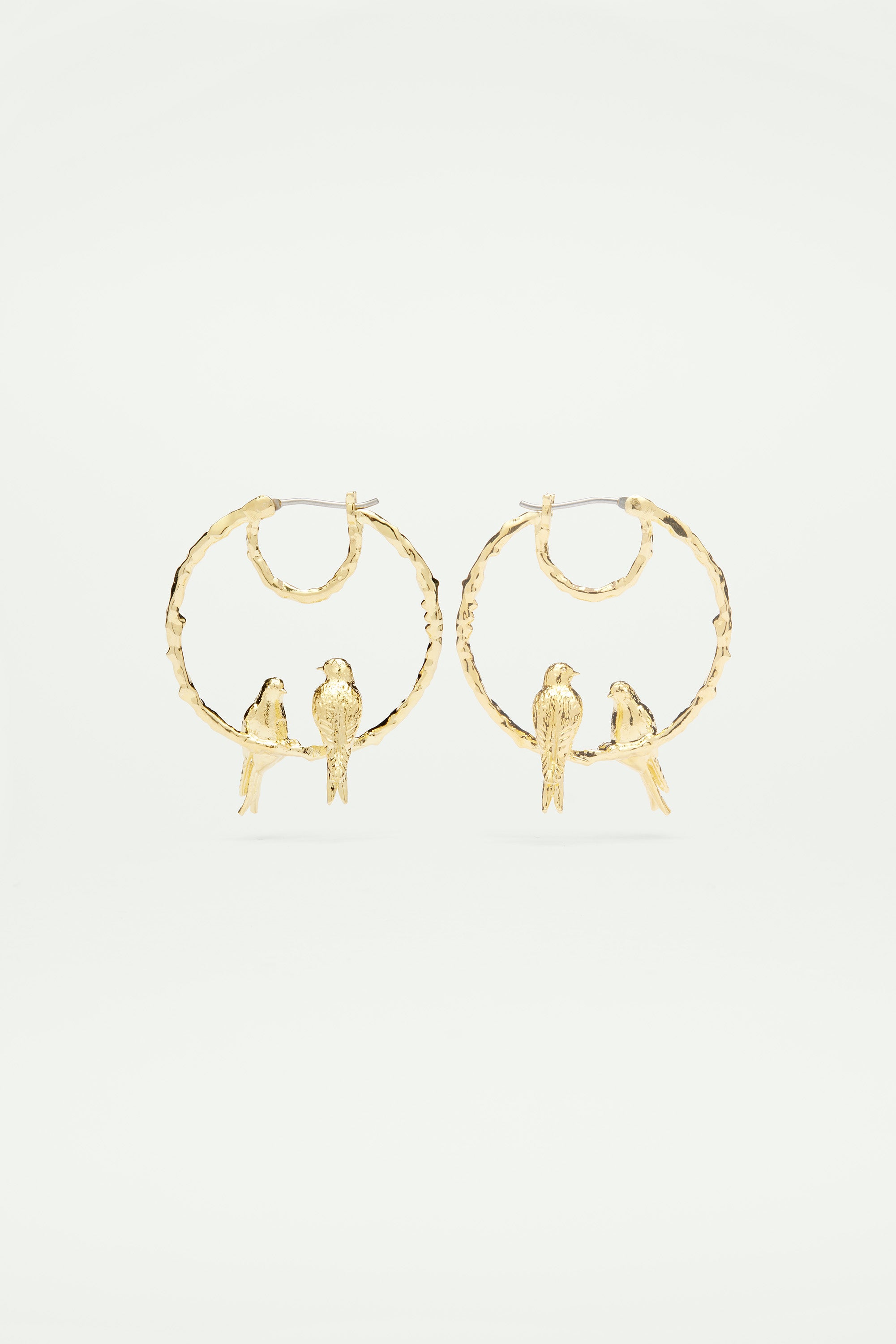 Small hoop earrings swallows duo