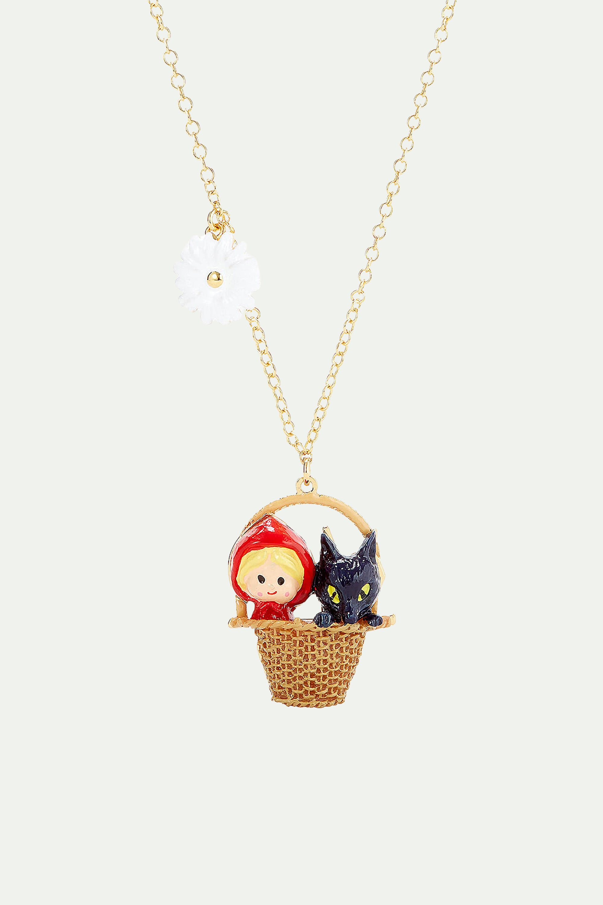 Basket, Little Red Riding Hood and Big Bad Wolf pendant necklace
