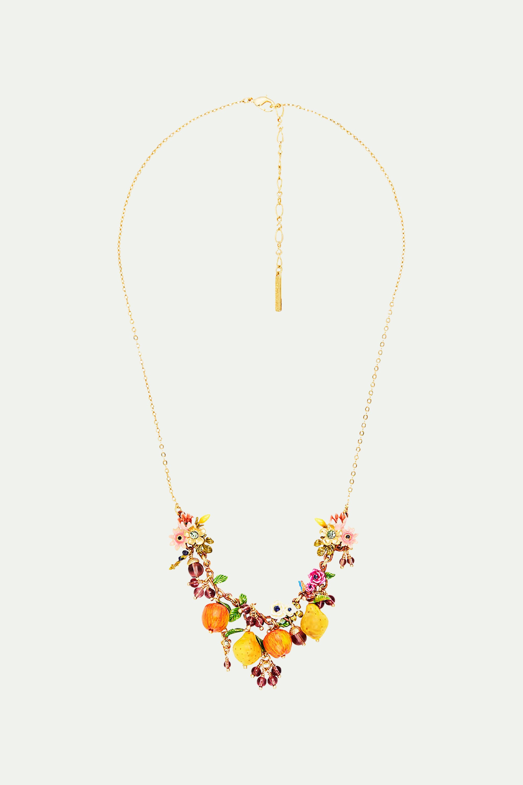 Romantic flowers and orchard fruits statement necklace