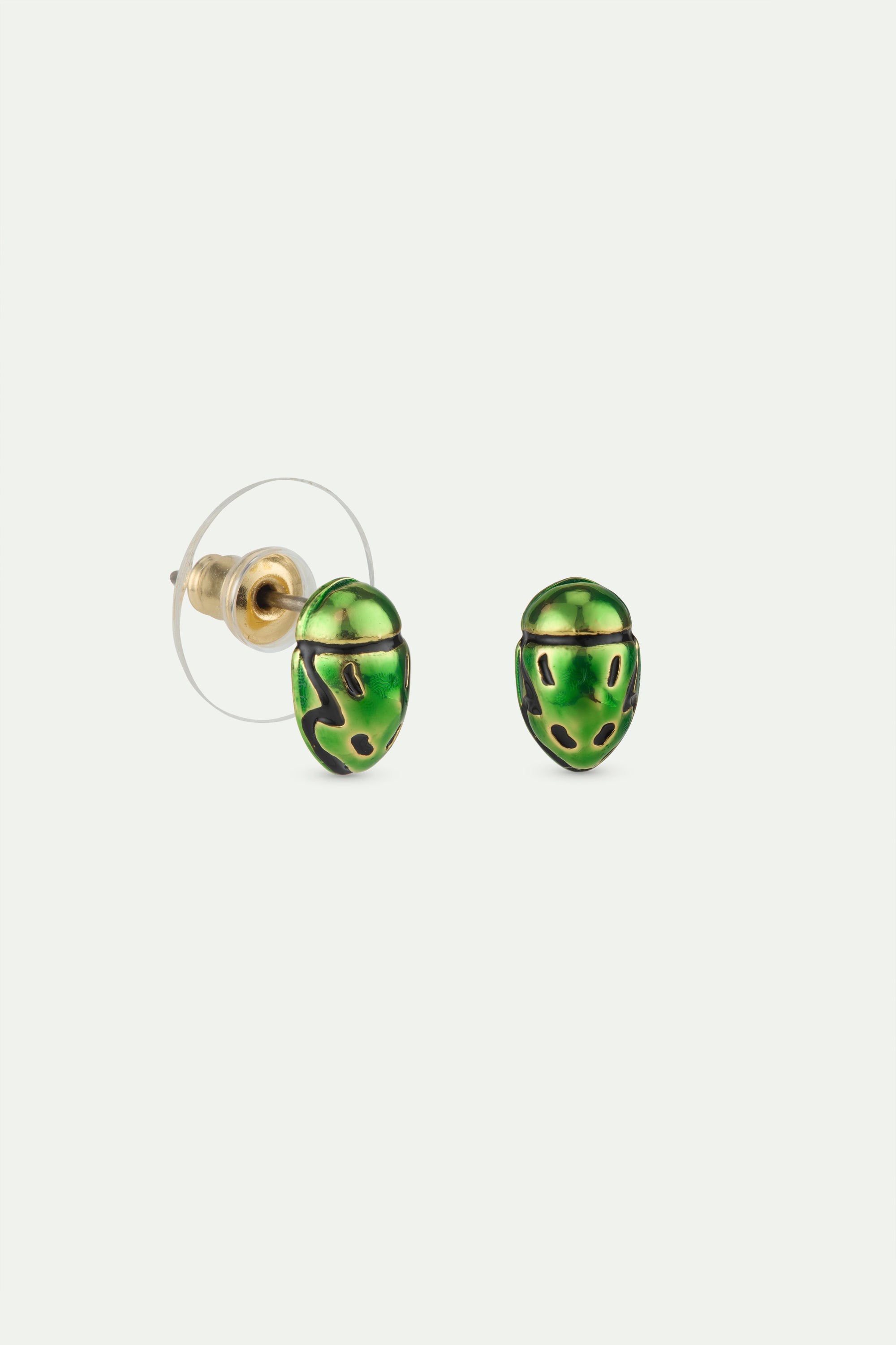Green rose chafer post earrings
