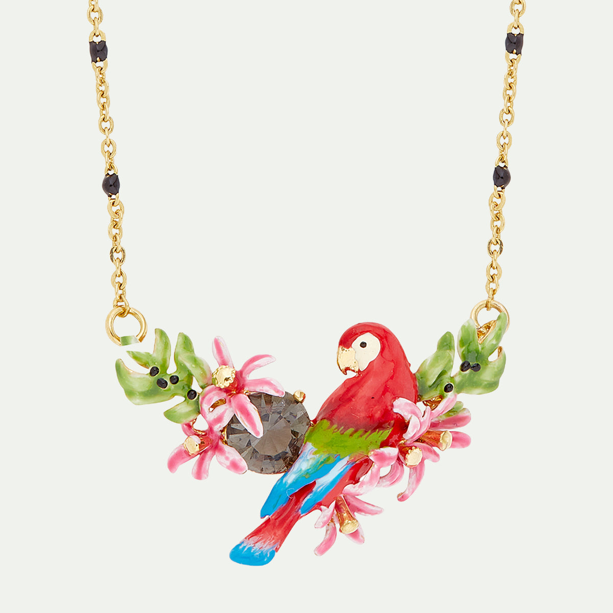 Parrot and exotic flower statement necklace