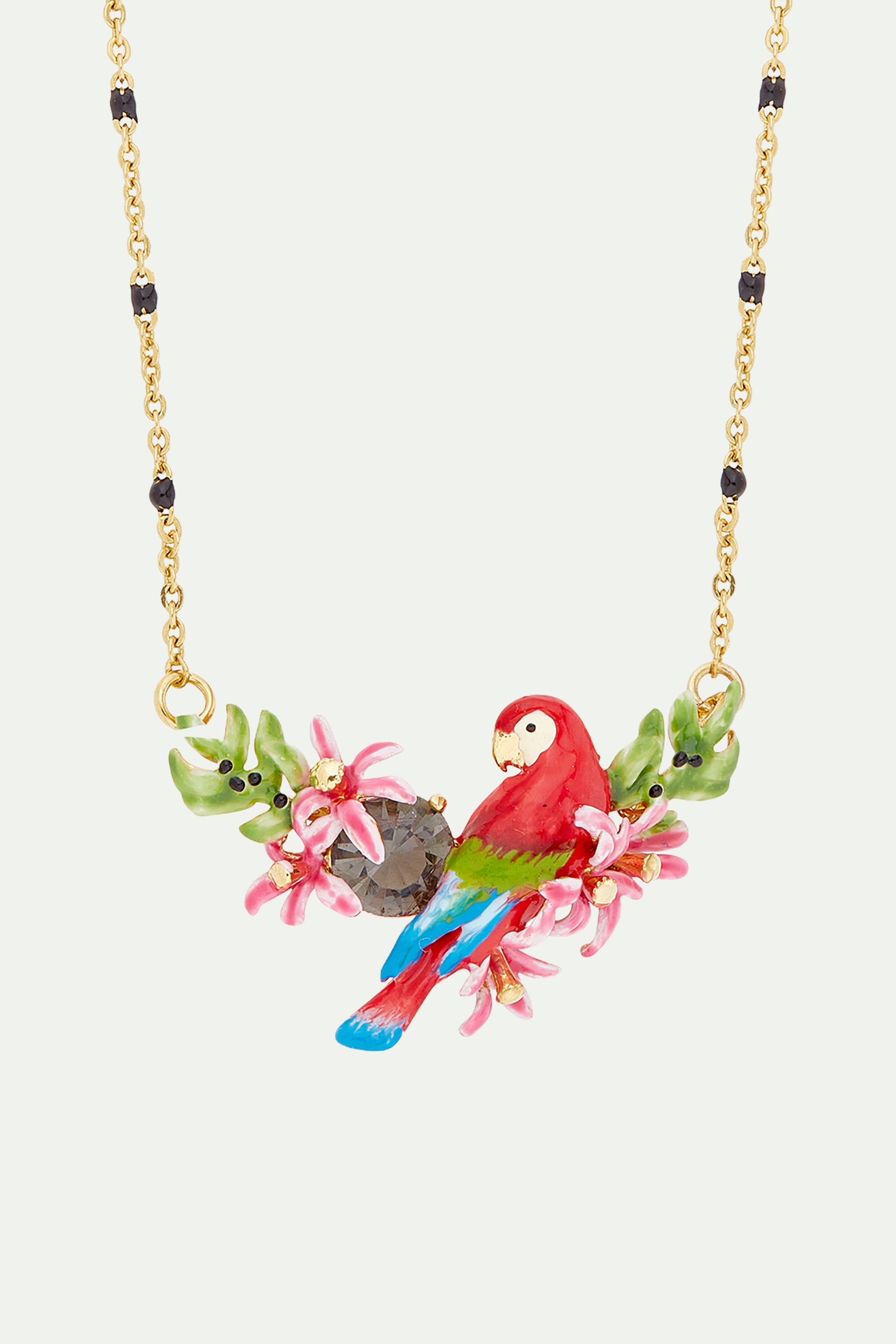 Parrot and exotic flower statement necklace