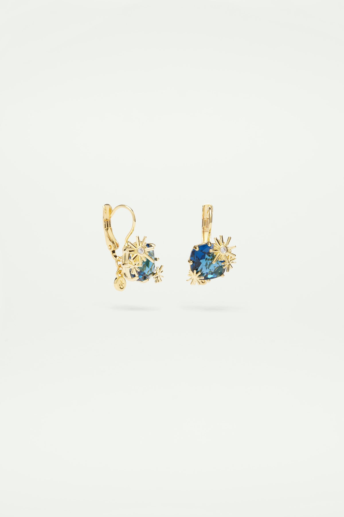 Gold stars and square stone sleeper earrings
