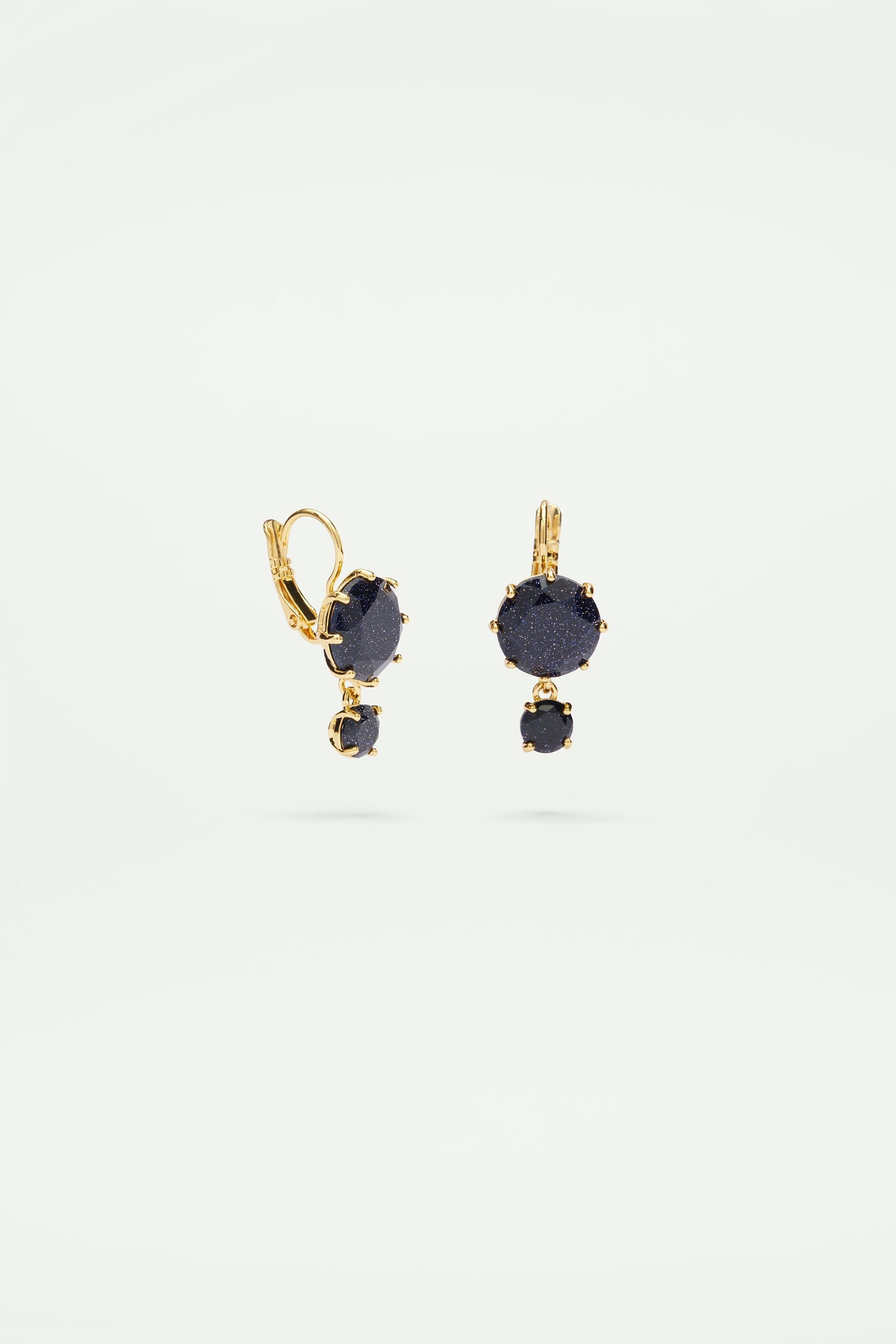 Deep Sparkling Blue 2 Round Stones La Diamantine Sleeper Earrings