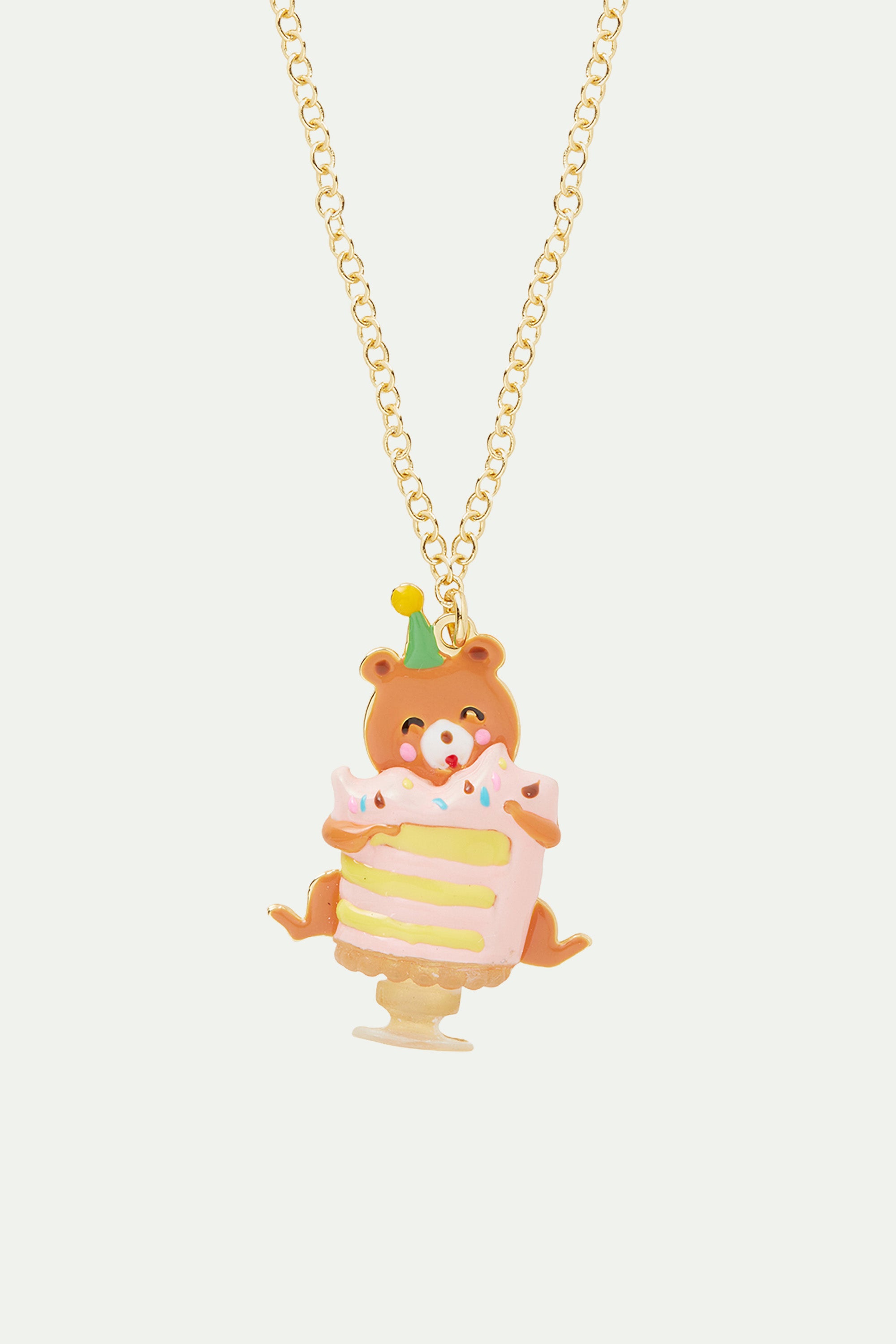 Cuddly bear and birthday cake pendant necklace