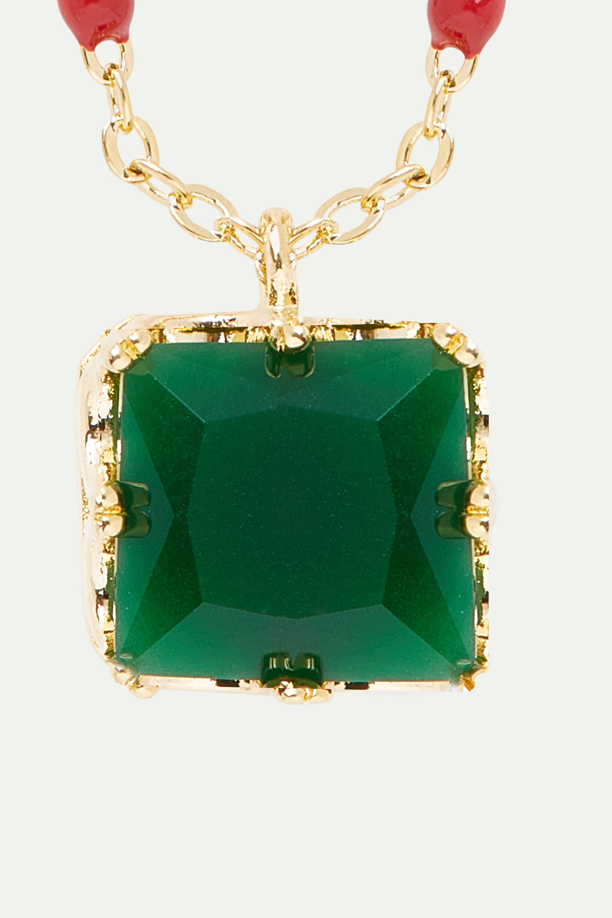 Green square stone pendant necklace