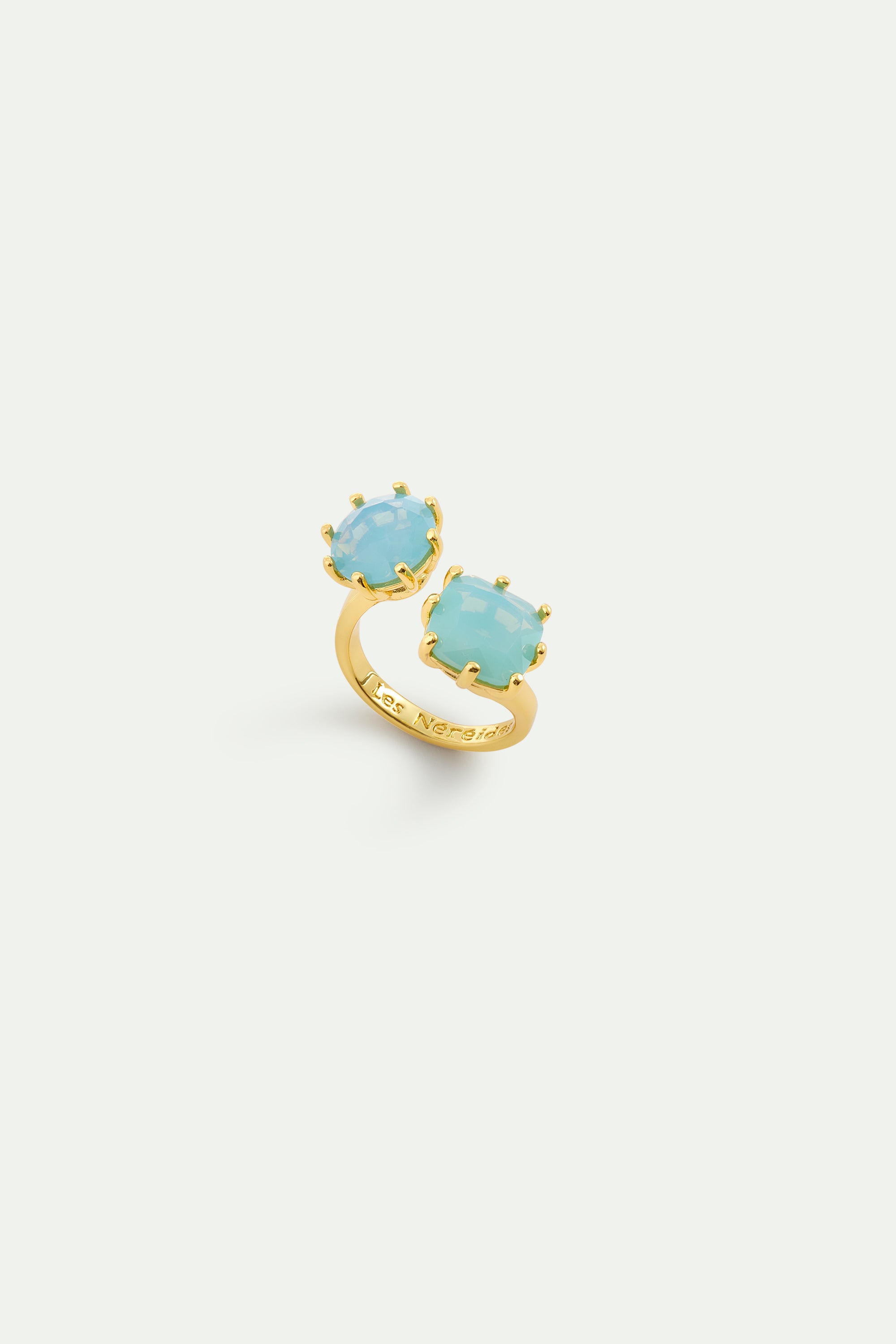 Glacier Blue Diamantine adjustable you and me ring with round and cushion cut stones
