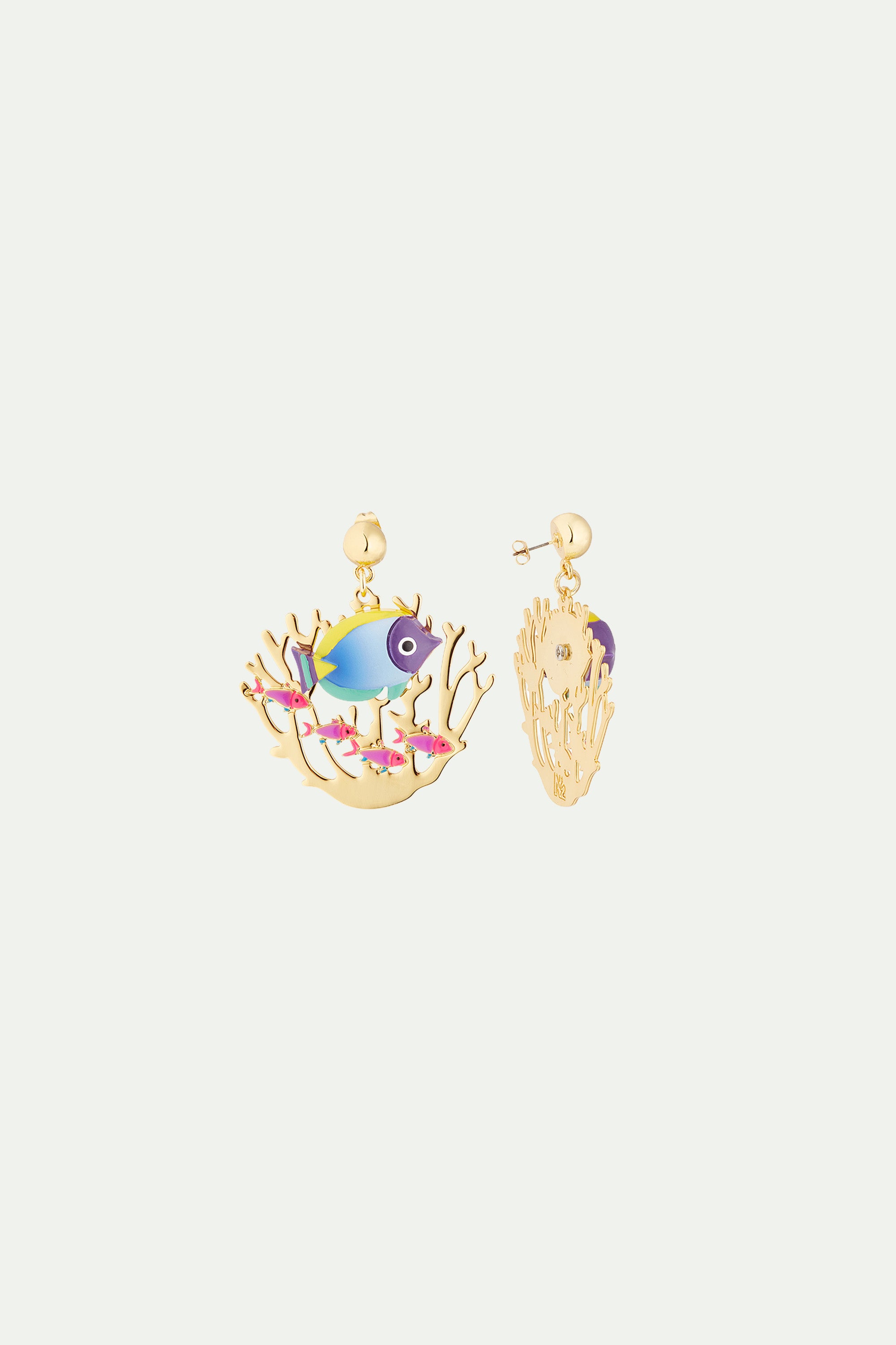 Golden fish and coral earrings