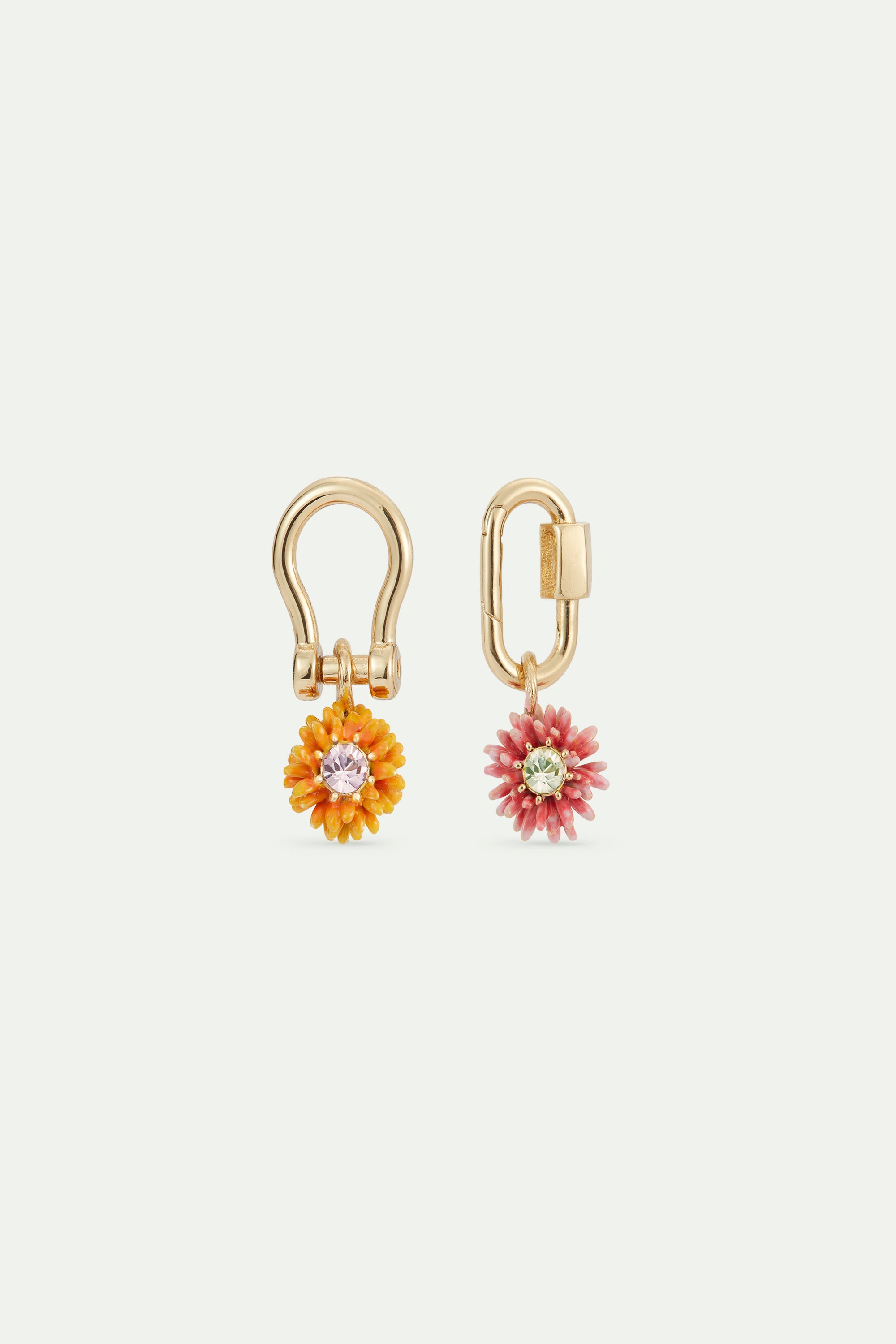 Carabiner and flower post earrings