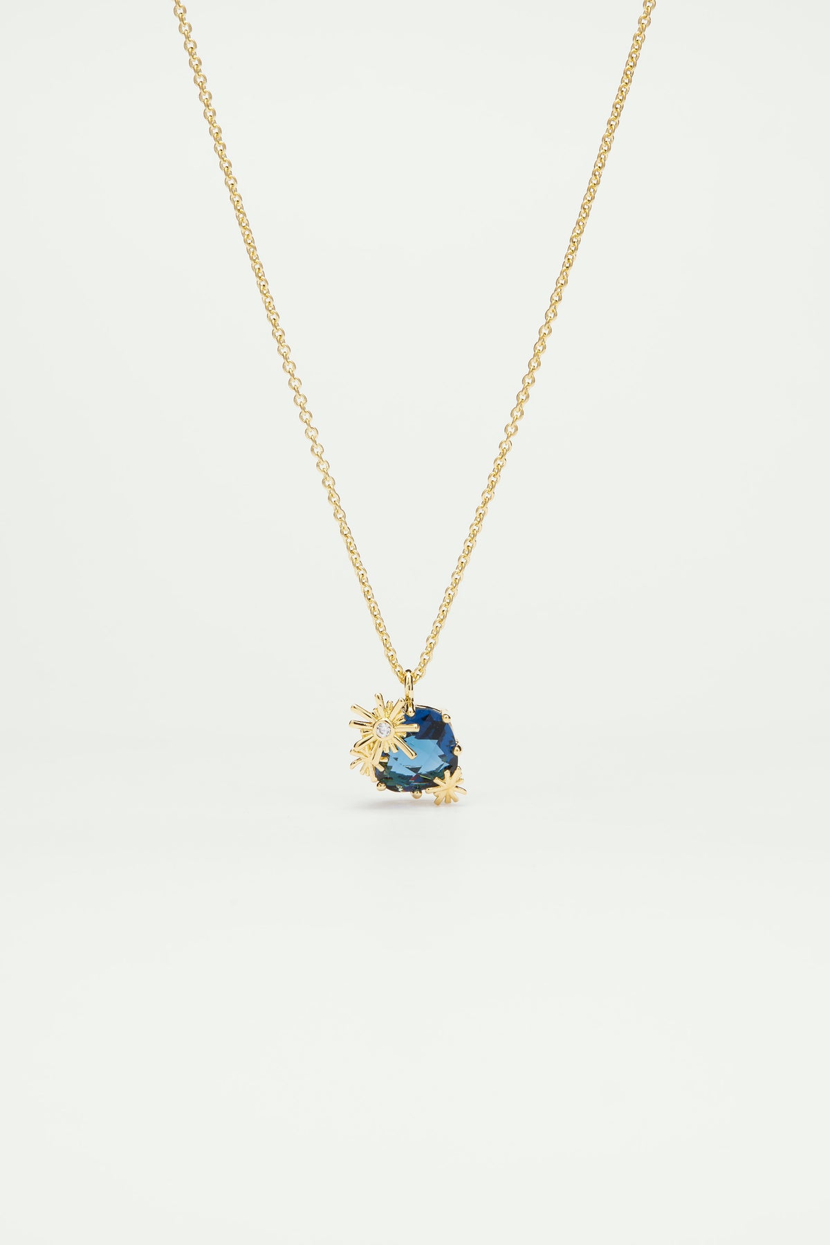 Gold stars and square stone pendant necklace