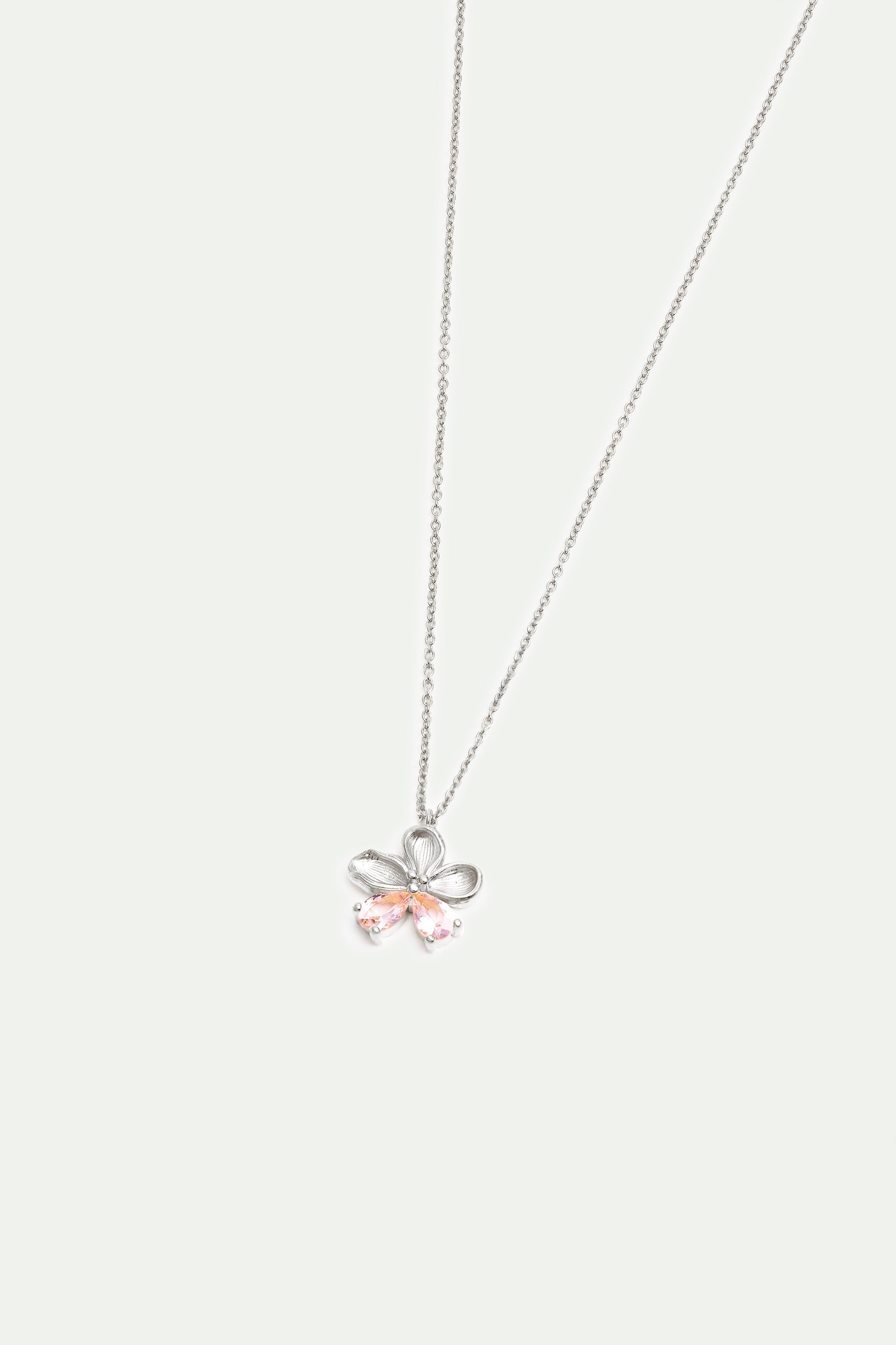 Cherry blossom and pink stones silver pendant necklace
