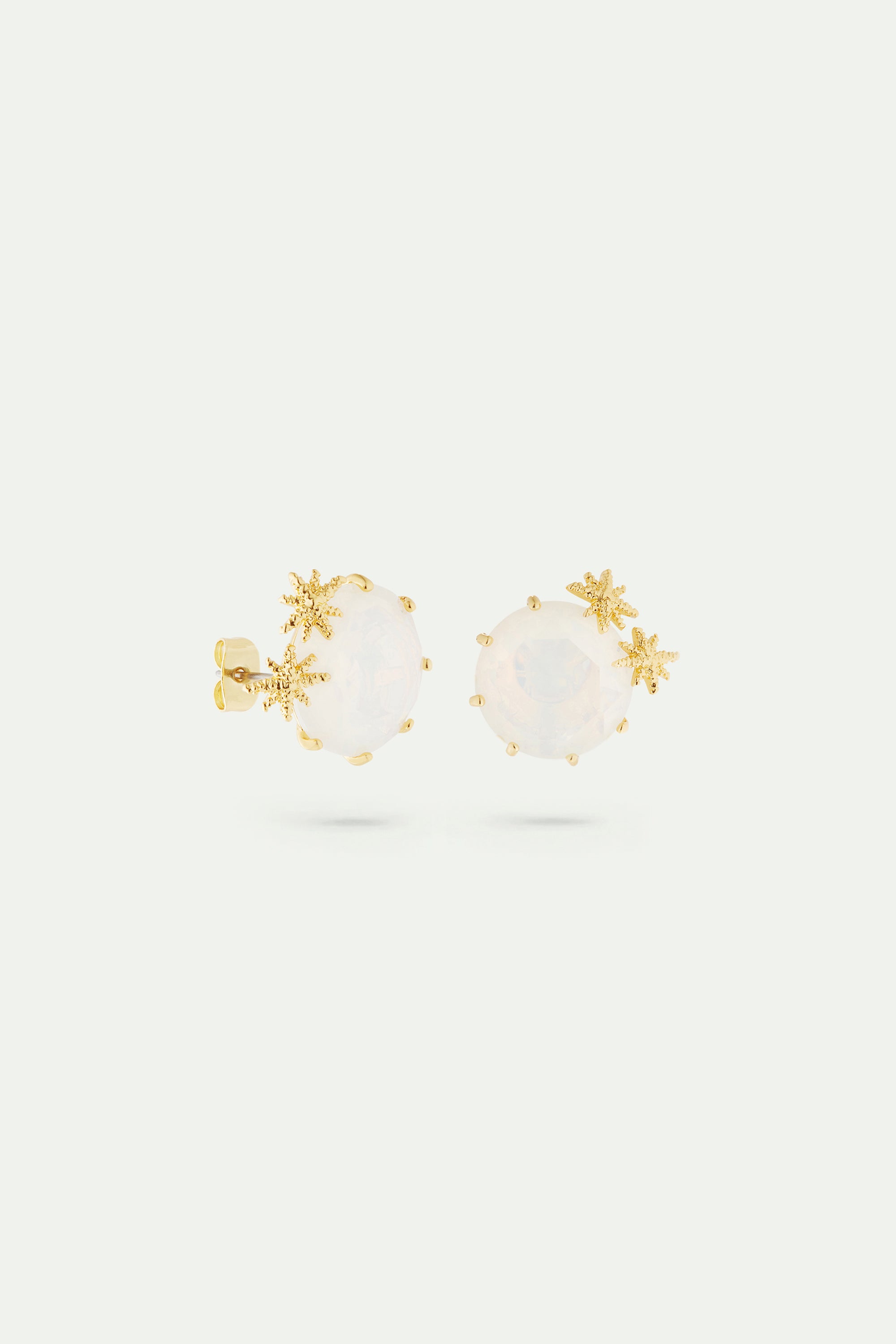 Opalescent white Diamantine round stone Post earrings and fine stars