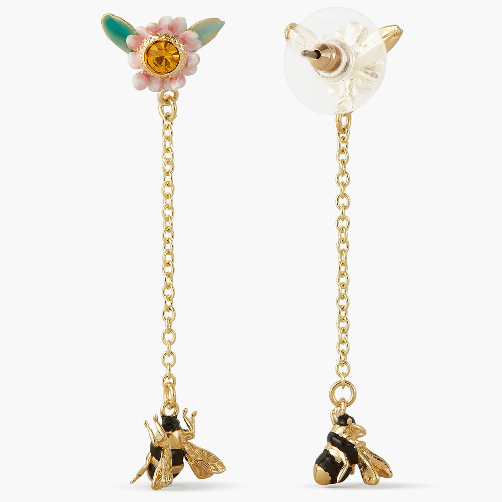 Flowers and bees dangling post earrings