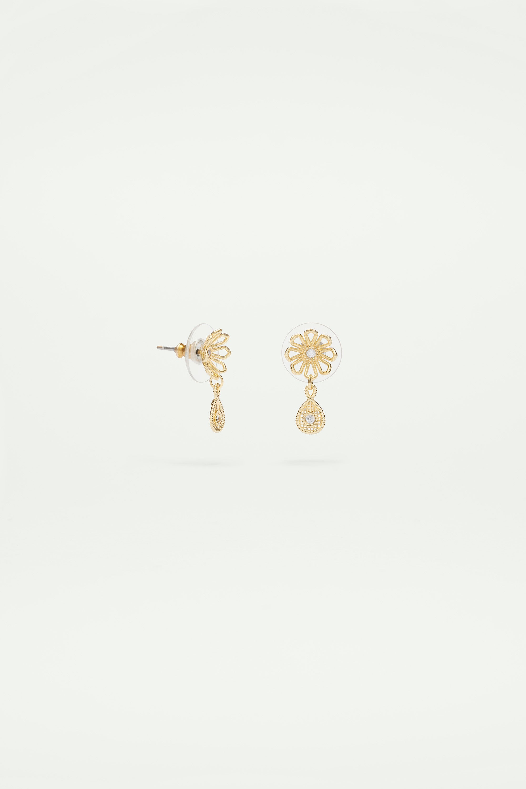 Gold thread flower post earrings