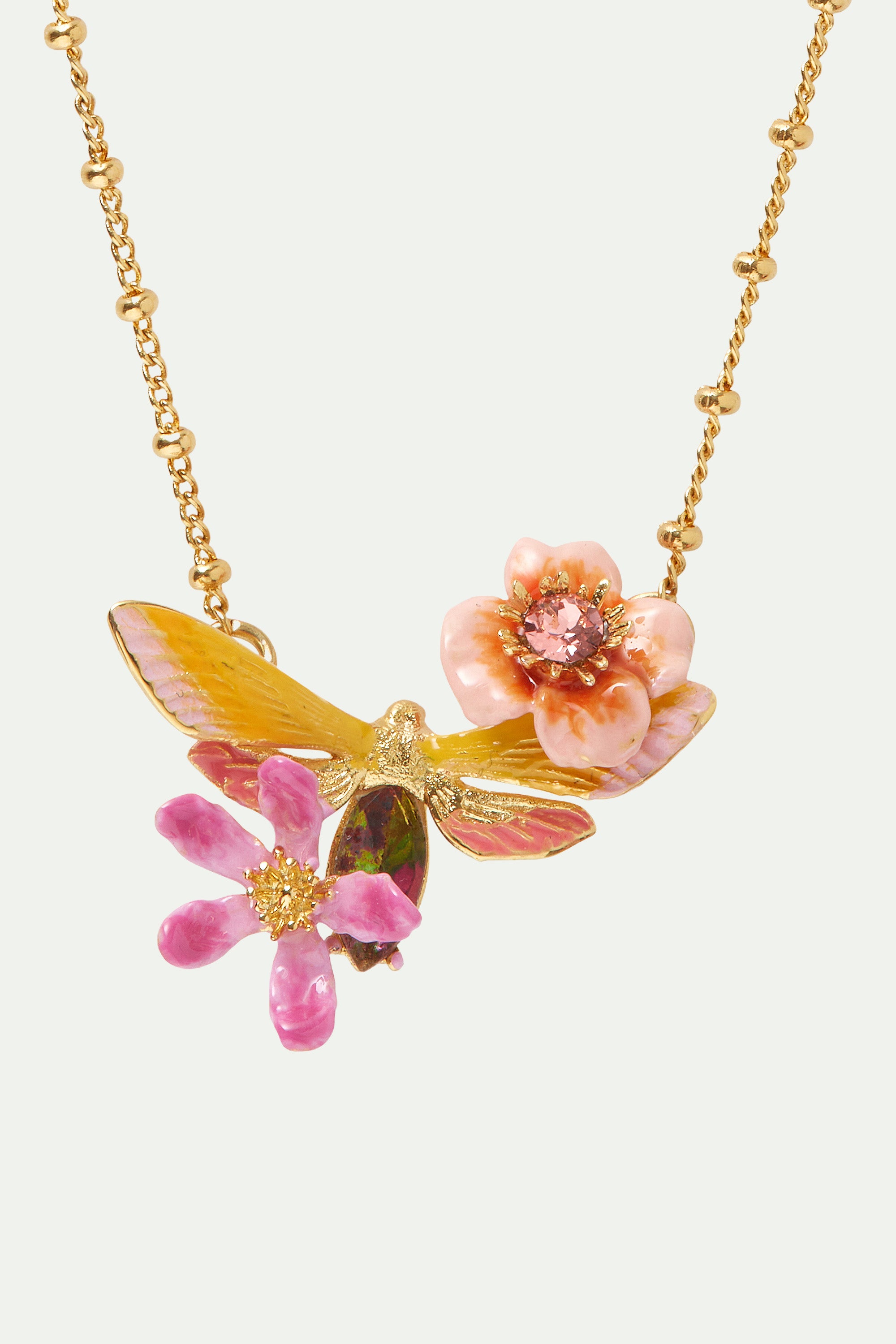 Vine butterfly and flower pendant necklace